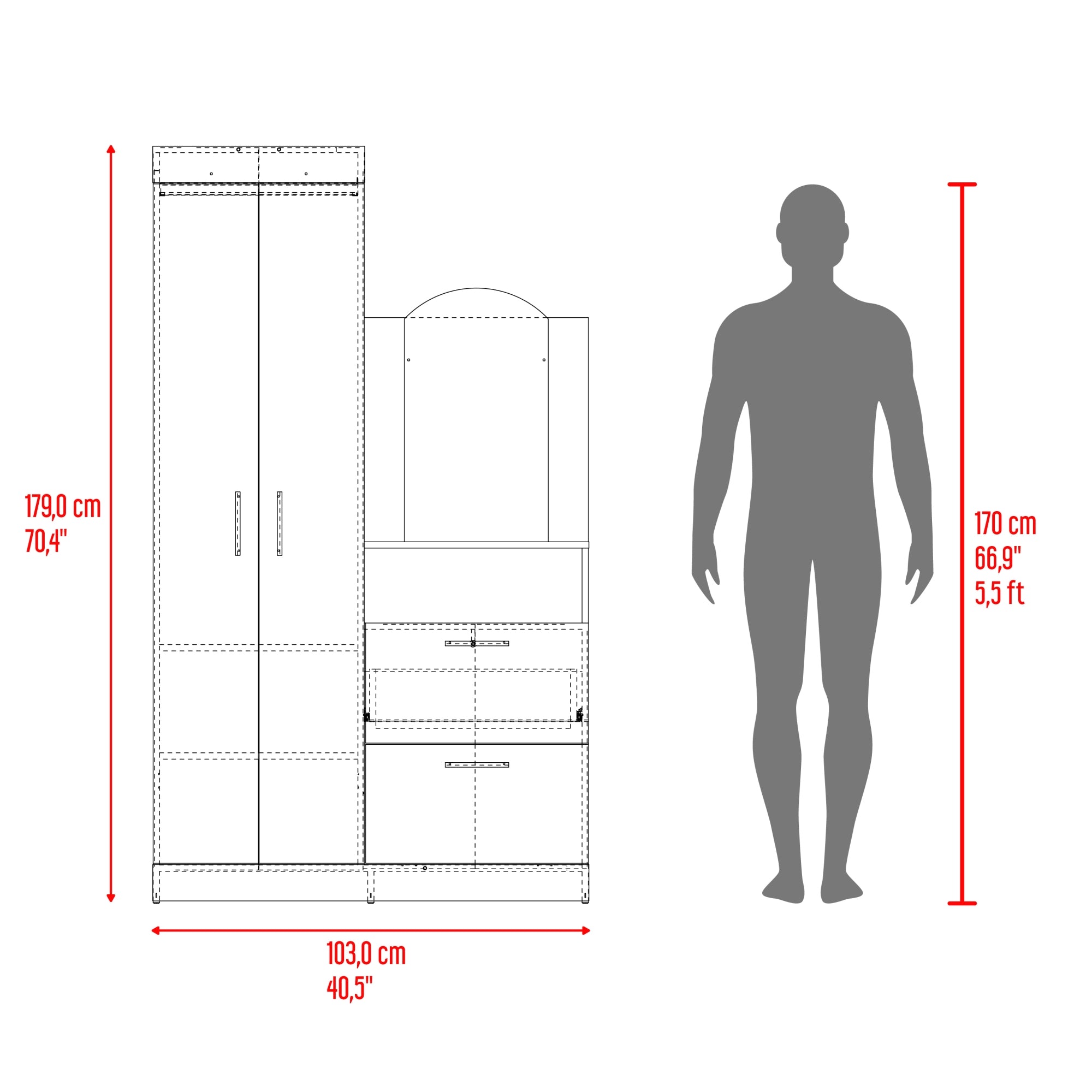 CLOSET COMODA CON ESPEJO 3 PUERTAS 1 CAJON EN COLOR NEGRO - 8