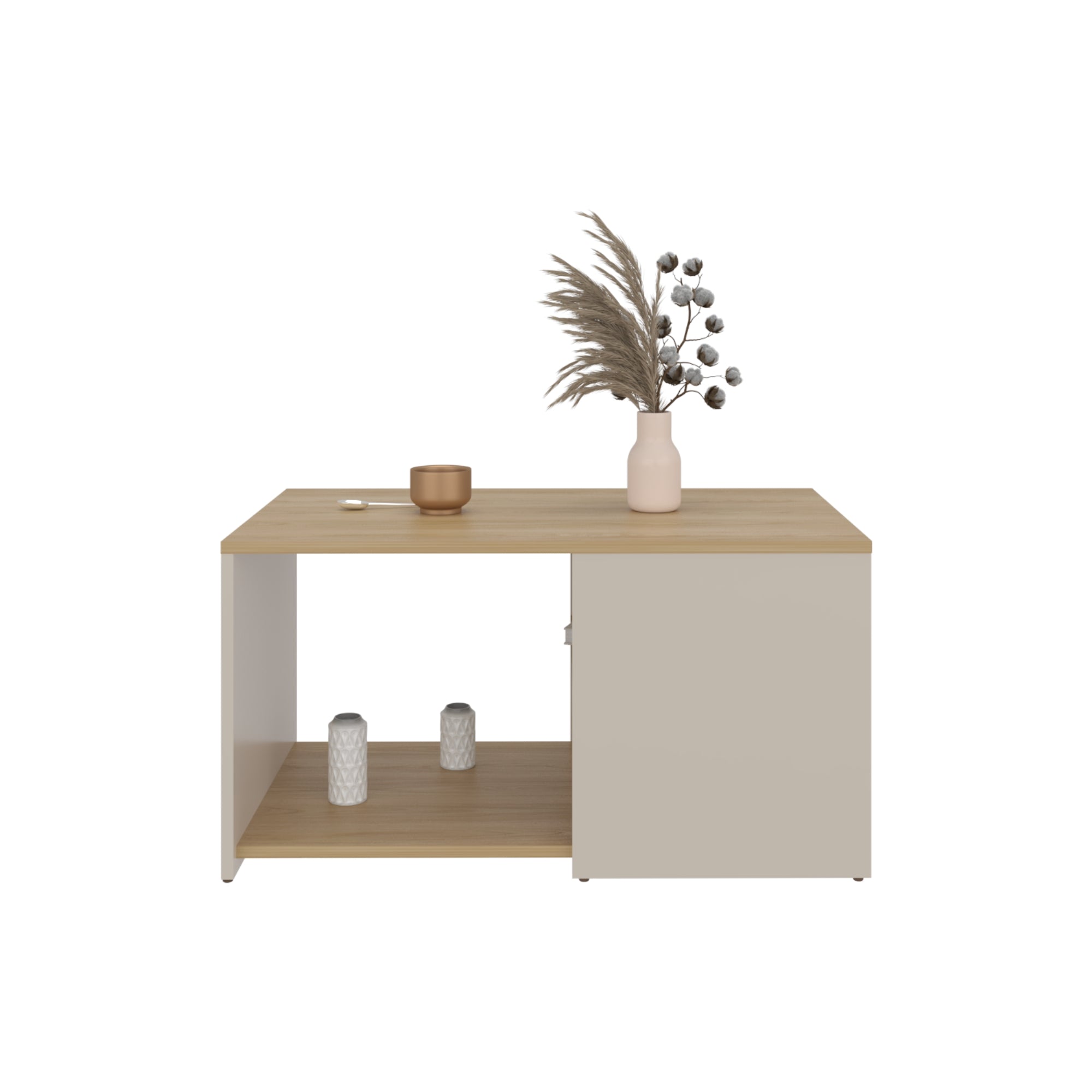 MESA CENTRO 80X45X42,1 CM BEIGE Y EN COLOR CAFE CLARO - 3