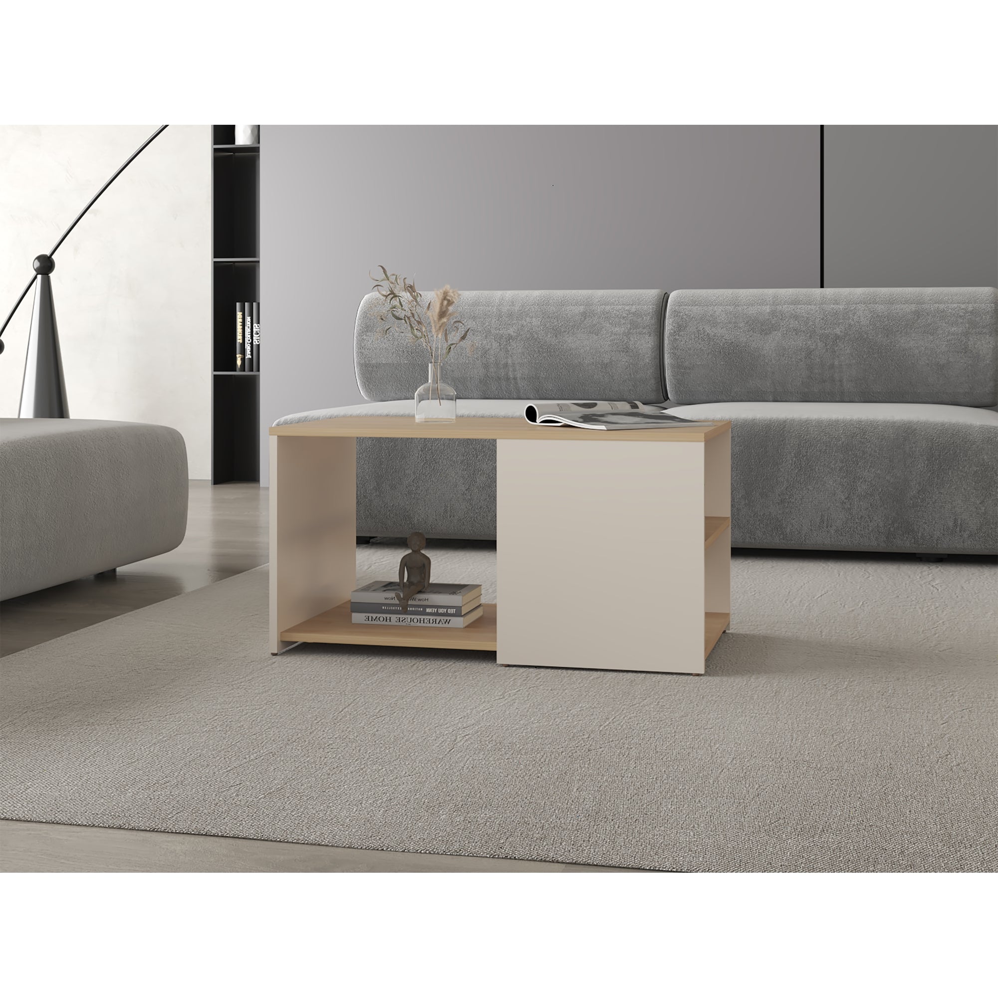MESA CENTRO 80X45X42,1 CM BEIGE Y EN COLOR CAFE CLARO - 5