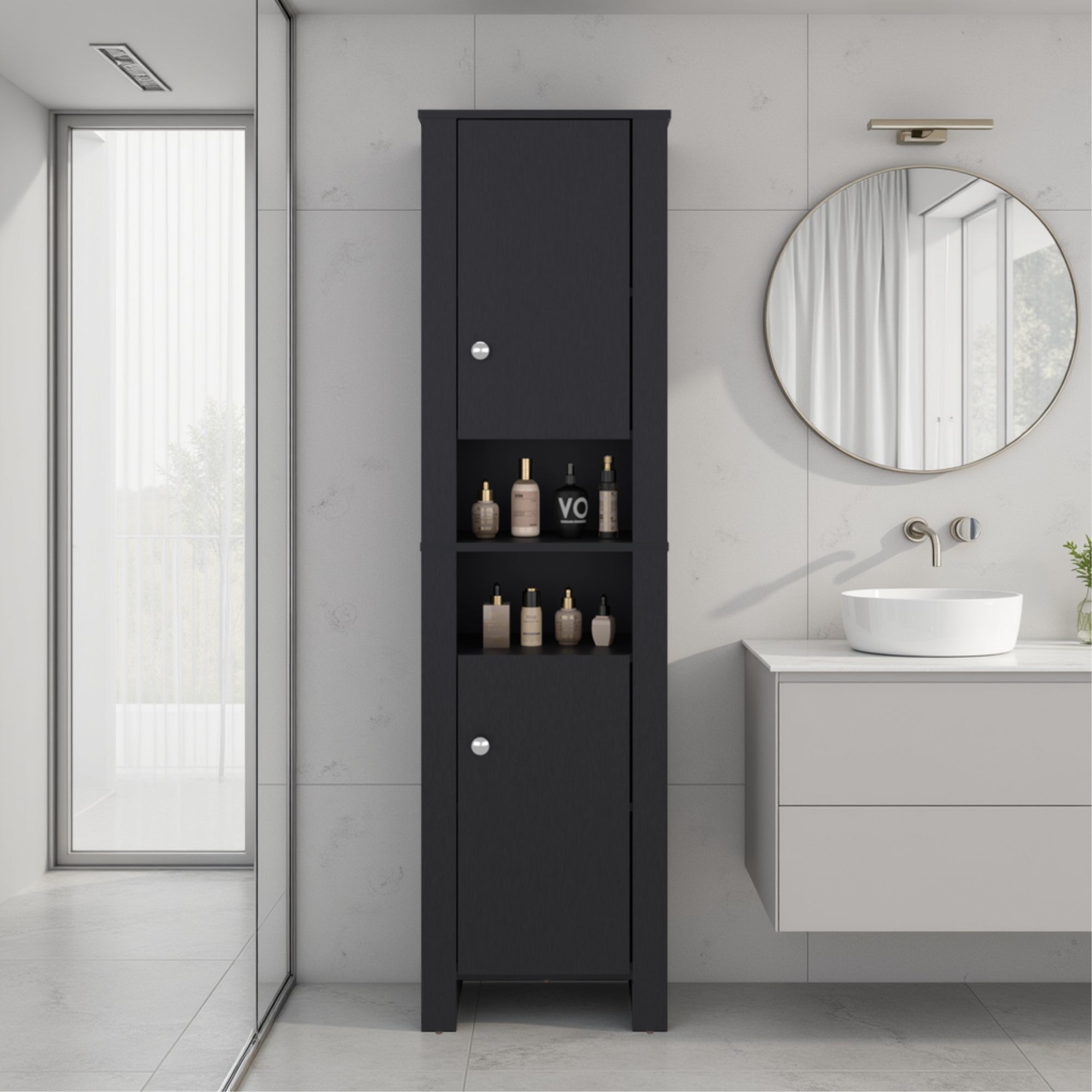 ESTANTE BAÑO ORGANIZADOR 2 PUERTAS EN COLOR NEGRO - 5