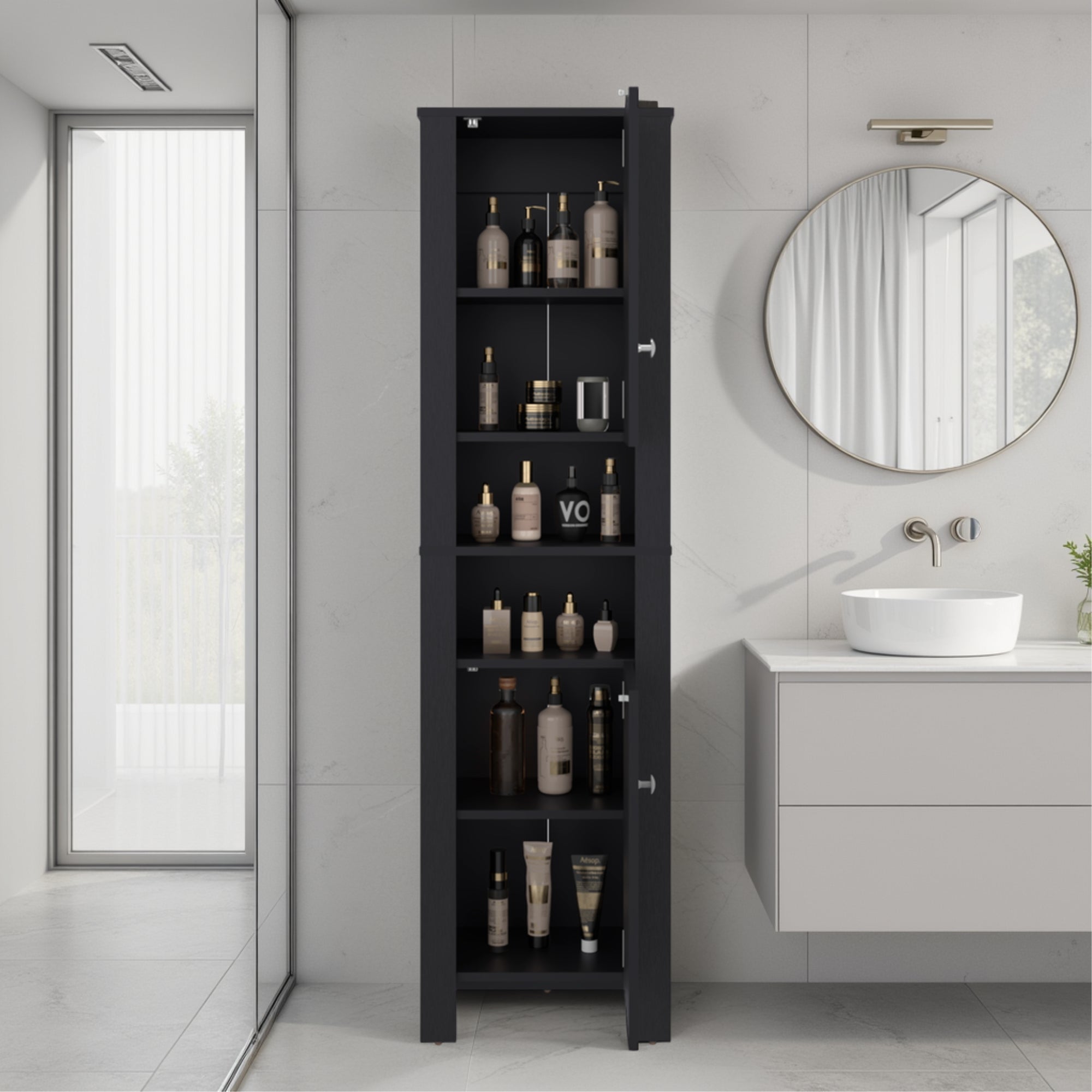ESTANTE BAÑO ORGANIZADOR 2 PUERTAS EN COLOR NEGRO - 6