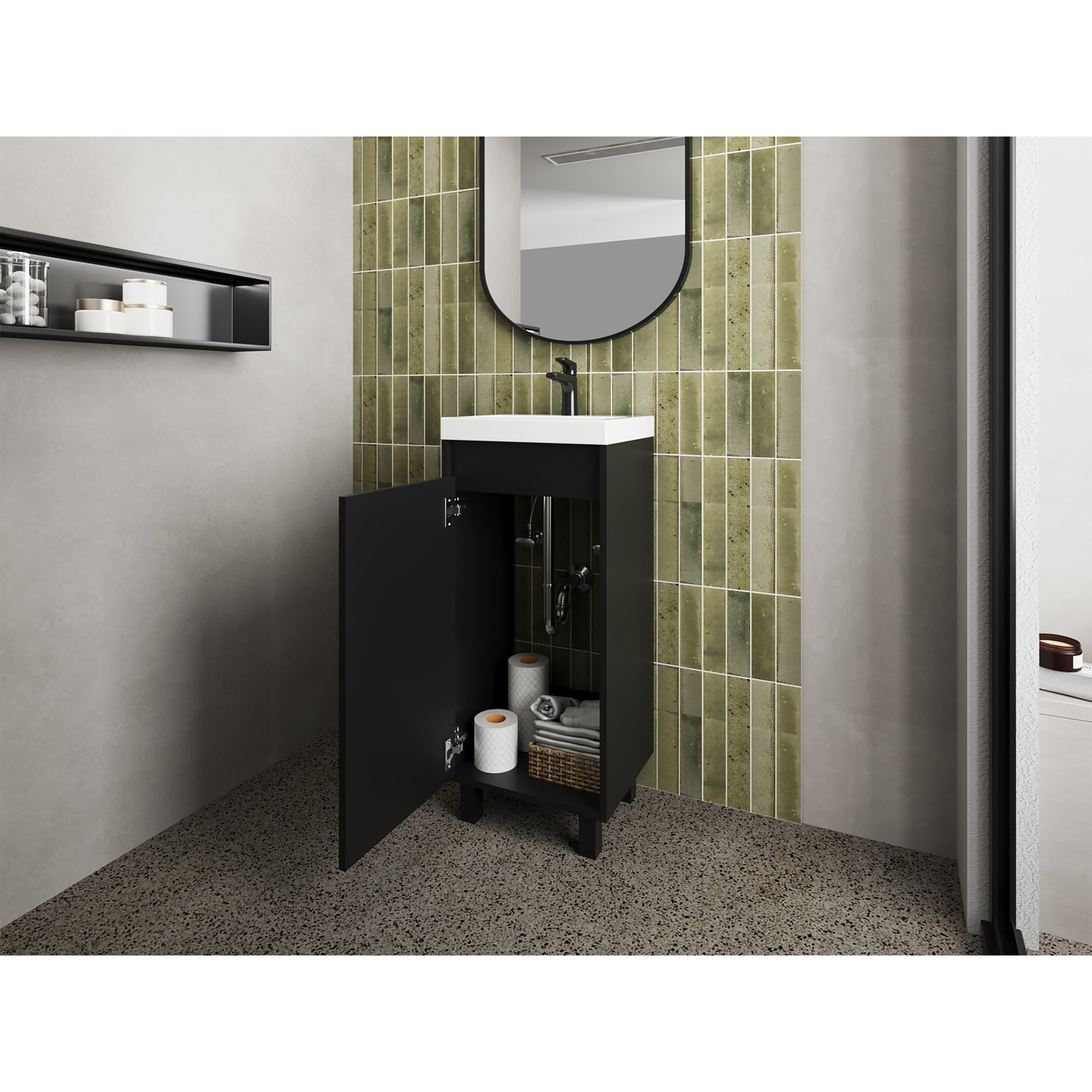 VANITORIO 1 PUERTA 86,4X32,5X39,6 CM EN COLOR NEGRO - 6