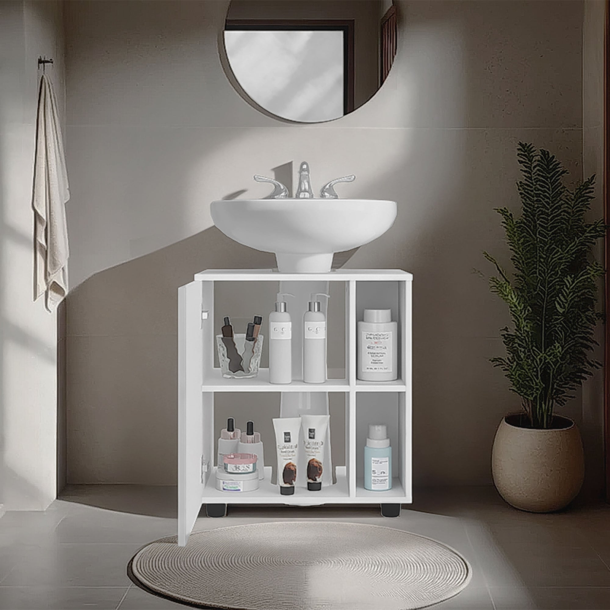 MUEBLE PARA LAVAMANOS 1 PUERTA 4 ESPACIOS EN COLOR BLANCO - 6