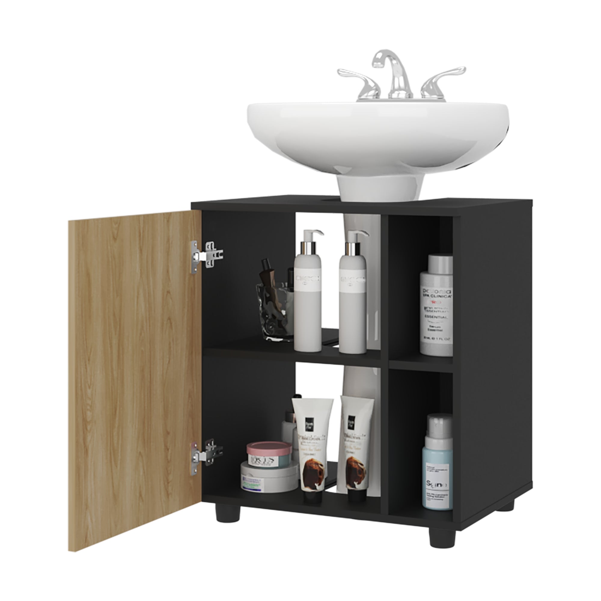 MUEBLE PARA LAVAMANOS 1 PUERTA 4 ESPACIOS EN COLOR NEGRO Y EN COLOR CAFE CLARO - 4
