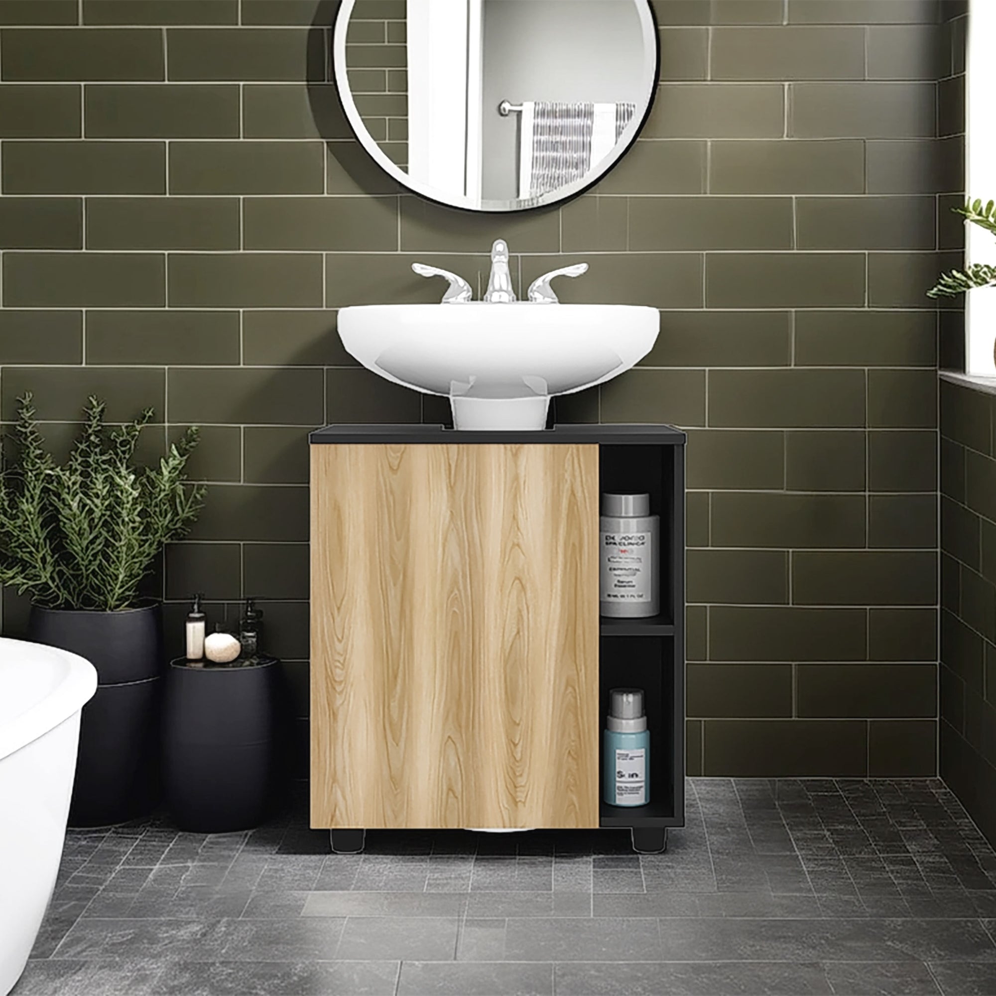 MUEBLE PARA LAVAMANOS 1 PUERTA 4 ESPACIOS EN COLOR NEGRO Y EN COLOR CAFE CLARO - 5