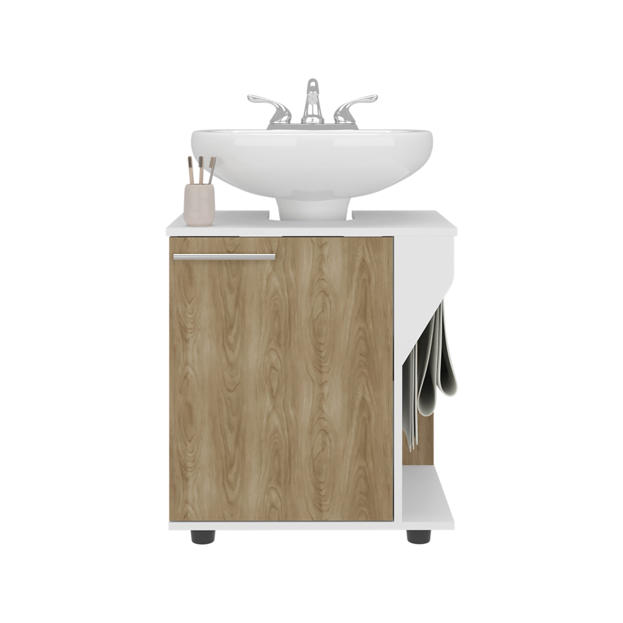MUEBLE PARA LAVAMANOS 1 PUERTA EN COLOR BLANCO Y EN COLOR CAFE CLARO - 3