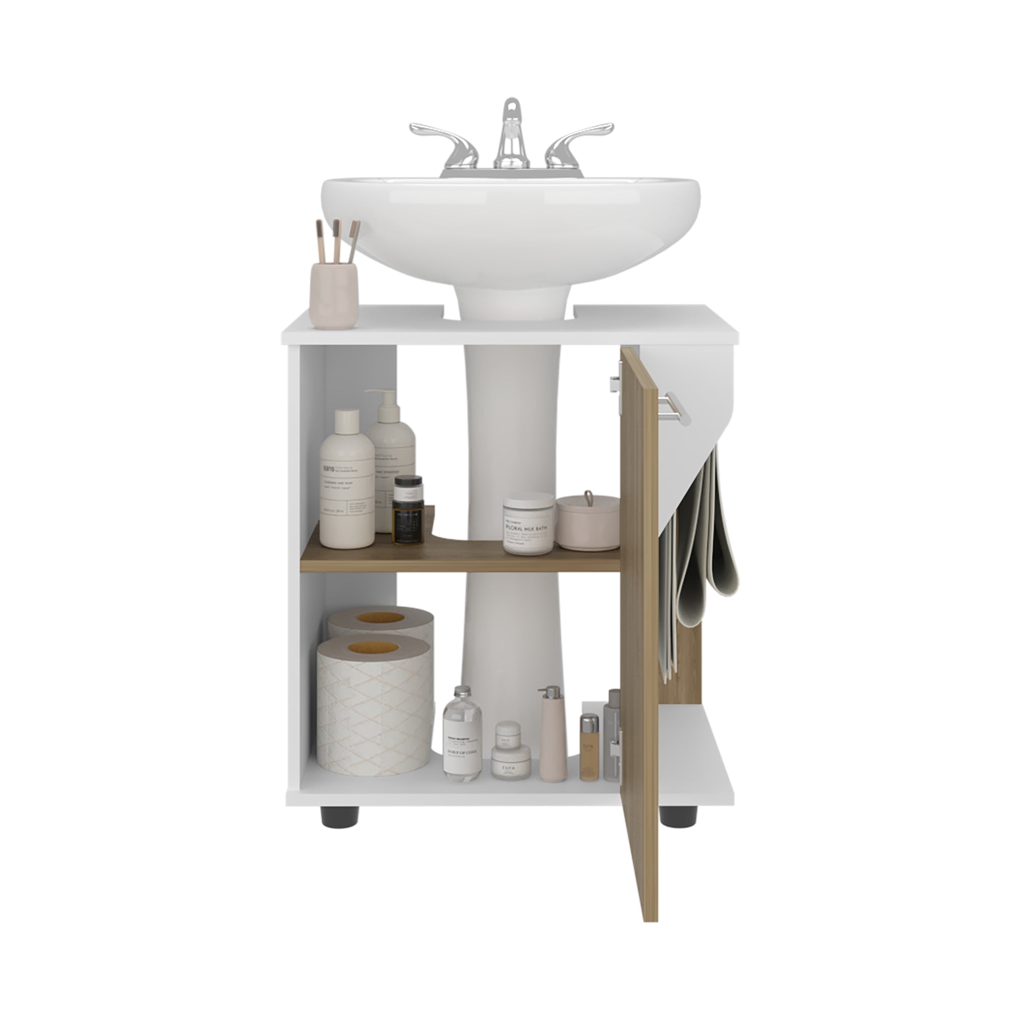 MUEBLE PARA LAVAMANOS 1 PUERTA EN COLOR BLANCO Y EN COLOR CAFE CLARO - 4