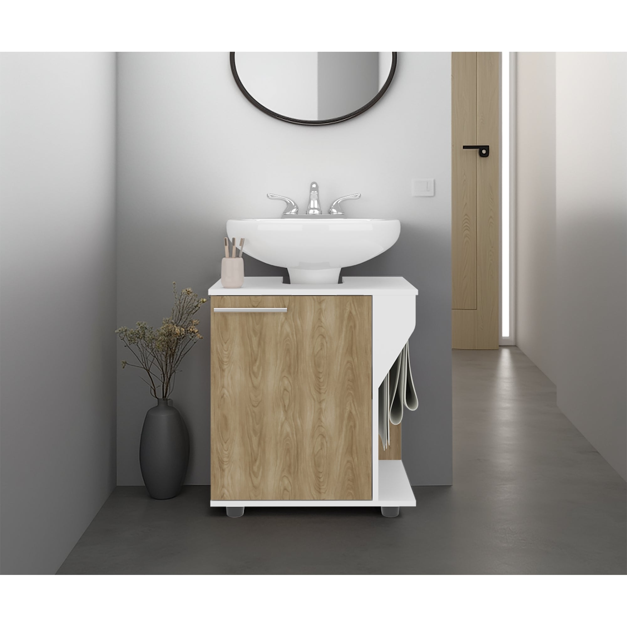 MUEBLE PARA LAVAMANOS 1 PUERTA EN COLOR BLANCO Y EN COLOR CAFE CLARO - 5