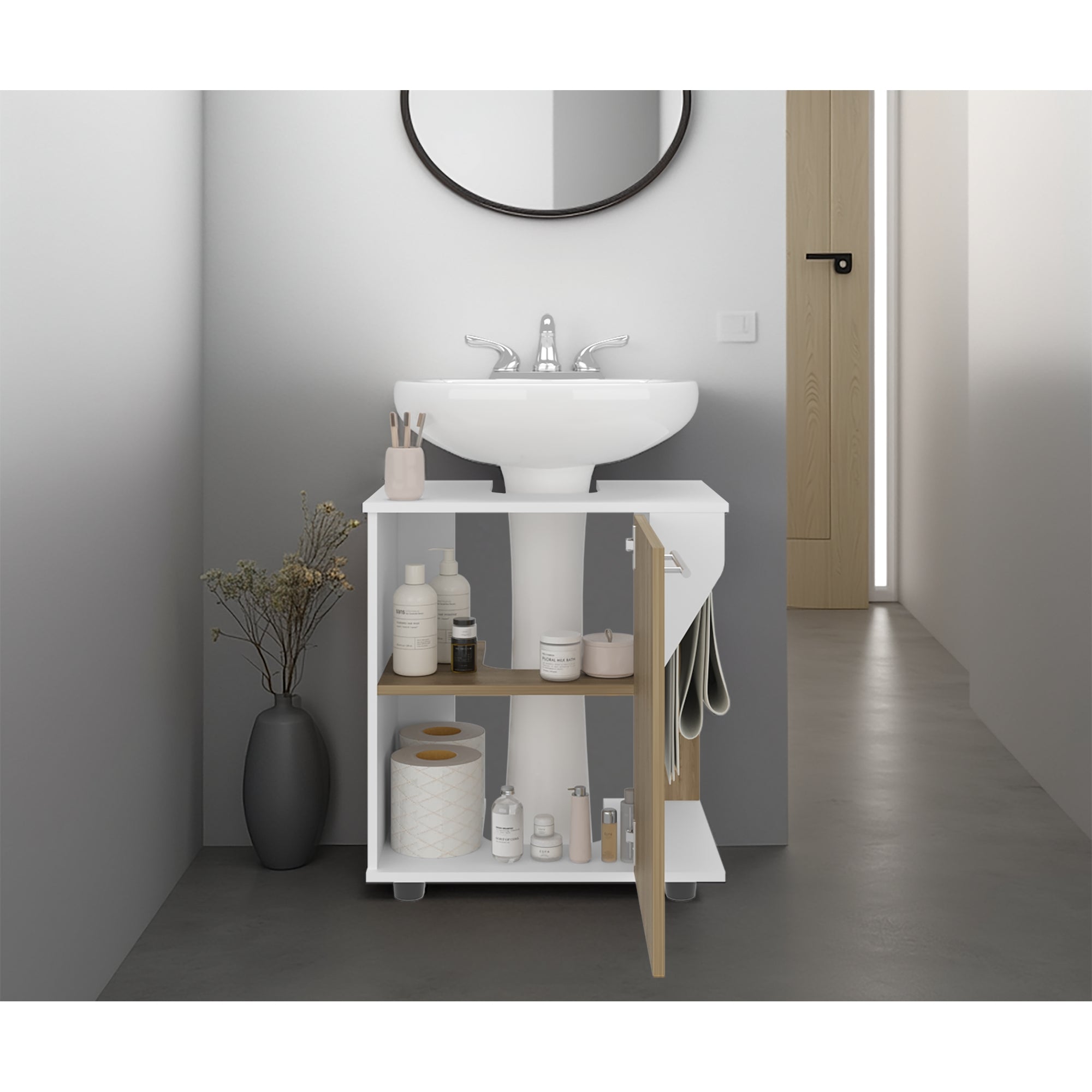 MUEBLE PARA LAVAMANOS 1 PUERTA EN COLOR BLANCO Y EN COLOR CAFE CLARO - 6