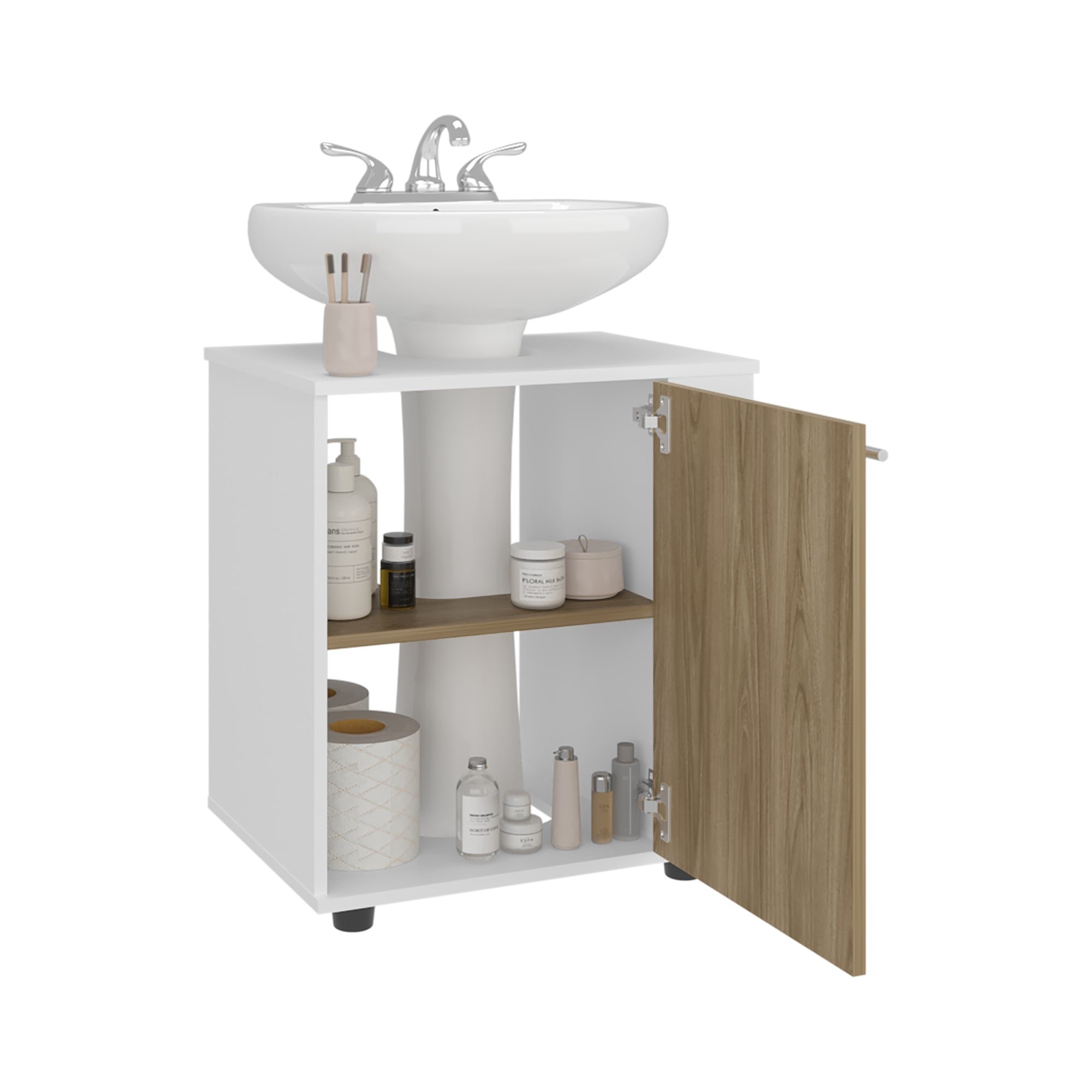 MUEBLE PARA LAVAMANOS 1 PUERTA EN COLOR BLANCO Y EN COLOR CAFE CLARO - 9