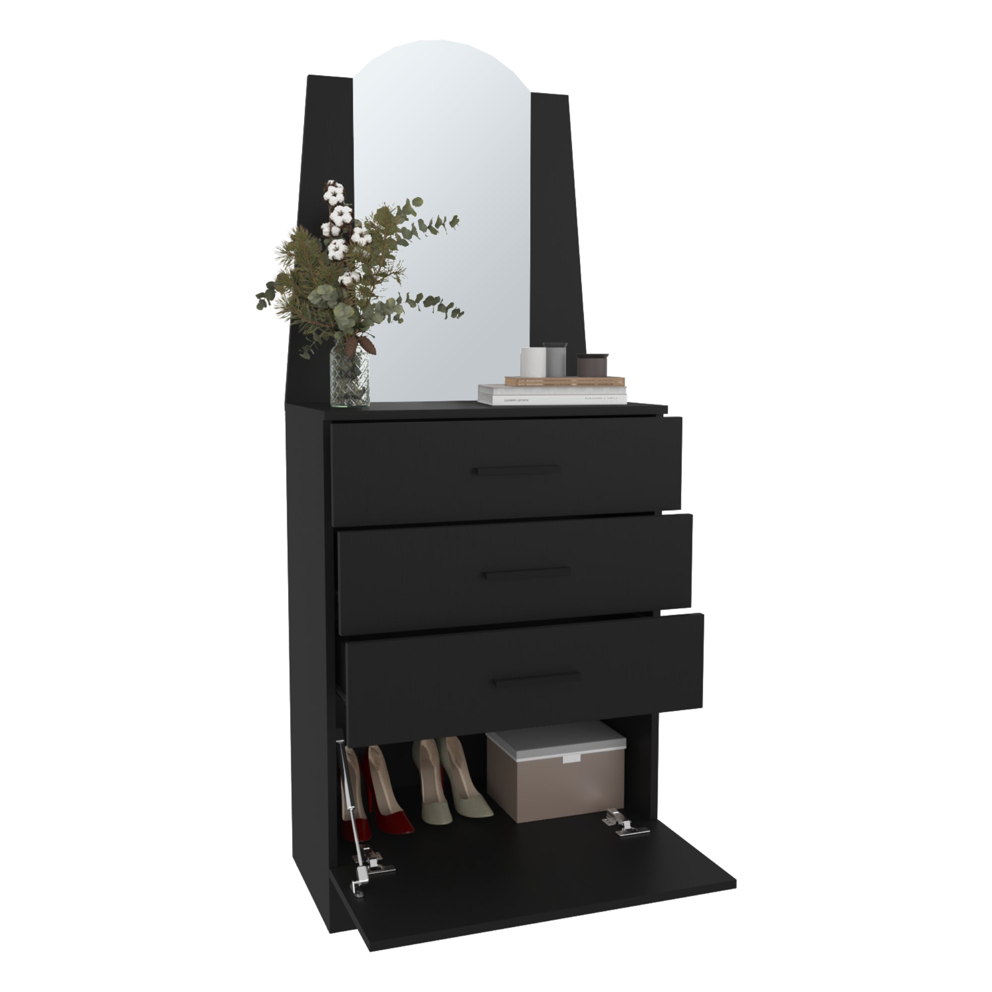 COMODA CON ESPEJO 3 CAJONES 1 PUERTA EN COLOR NEGRO - 4