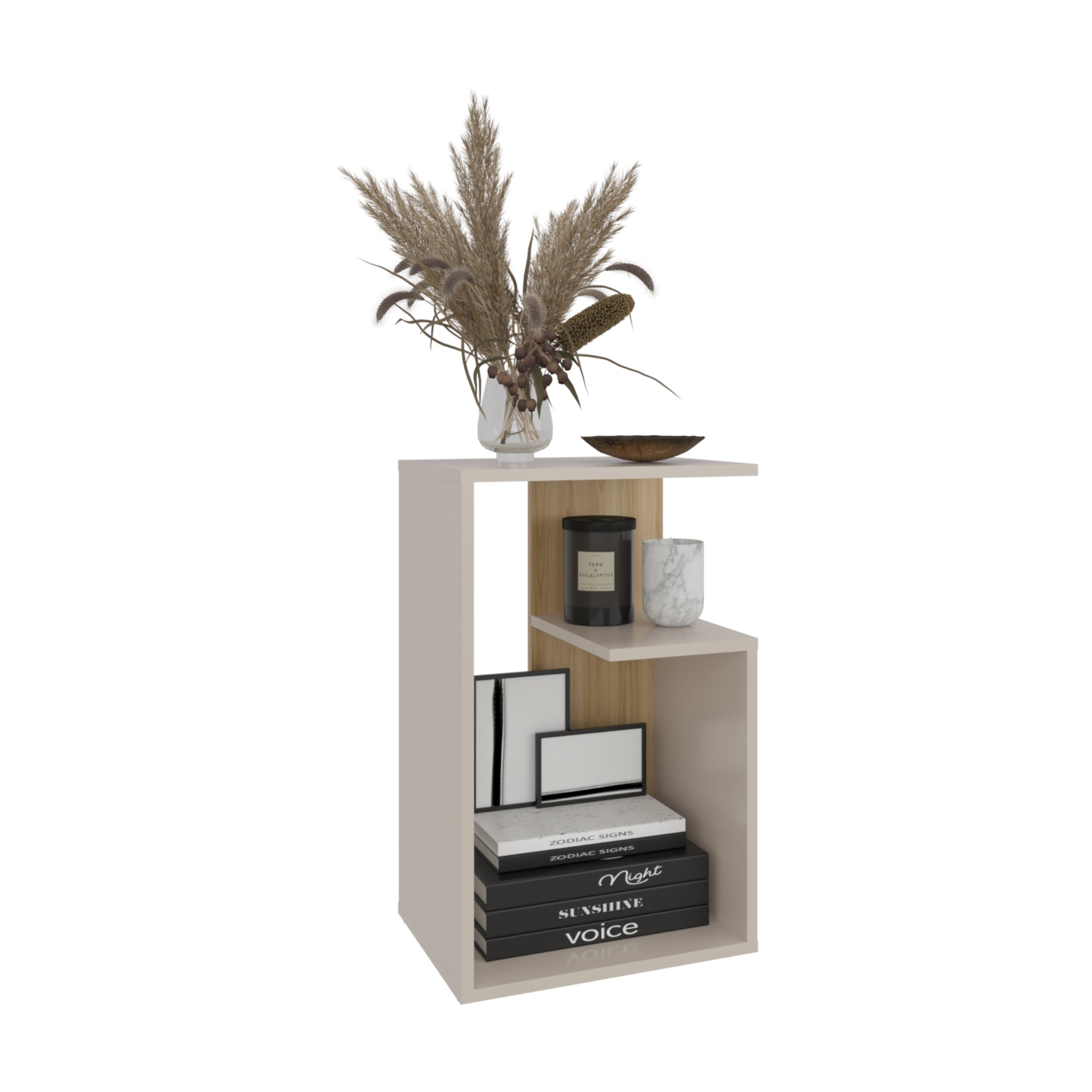 MESA LATERAL 63,4X39,8X30 CM BEIGE Y EN COLOR CAFE CLARO - 4