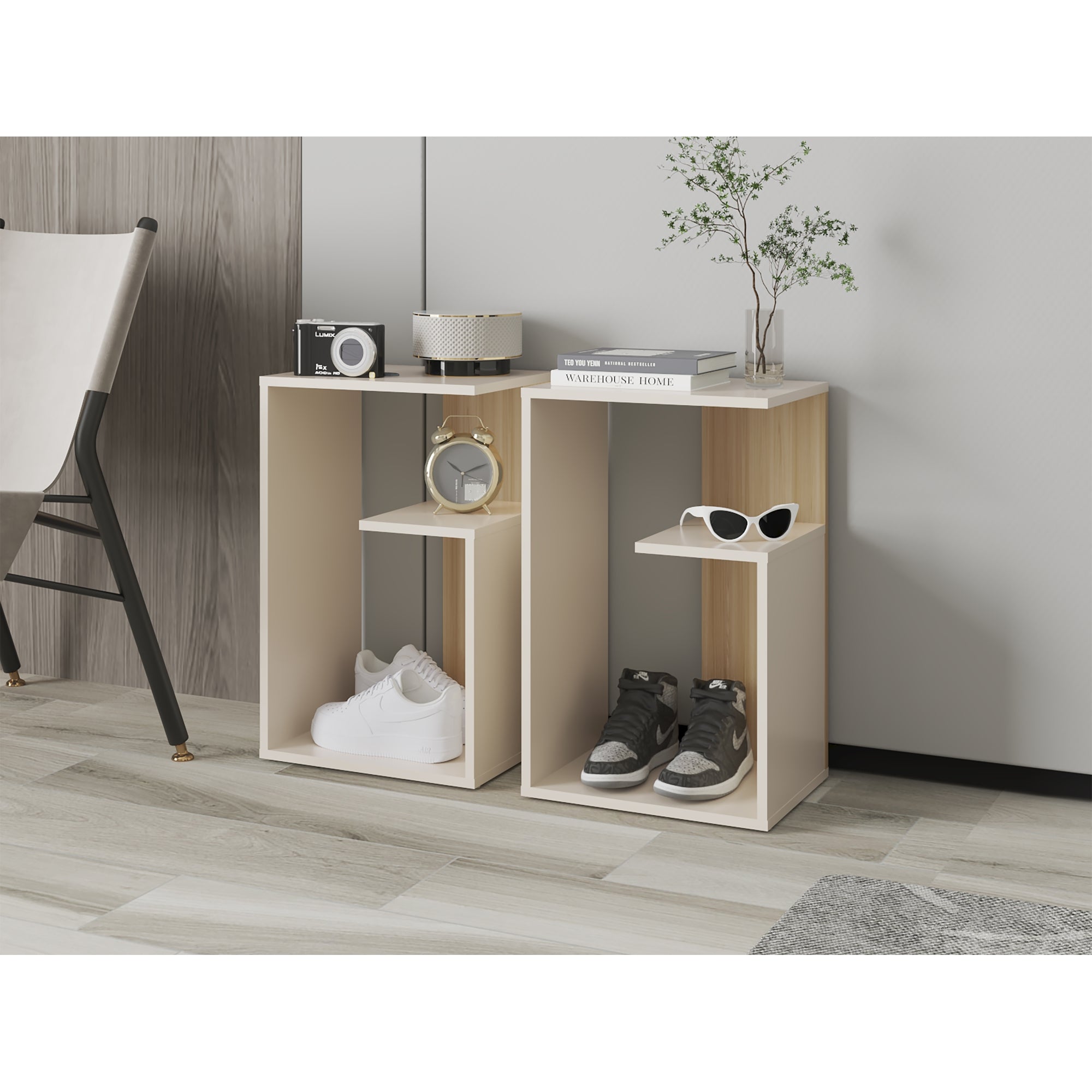 MESA LATERAL 63,4X39,8X30 CM BEIGE Y EN COLOR CAFE CLARO - 5