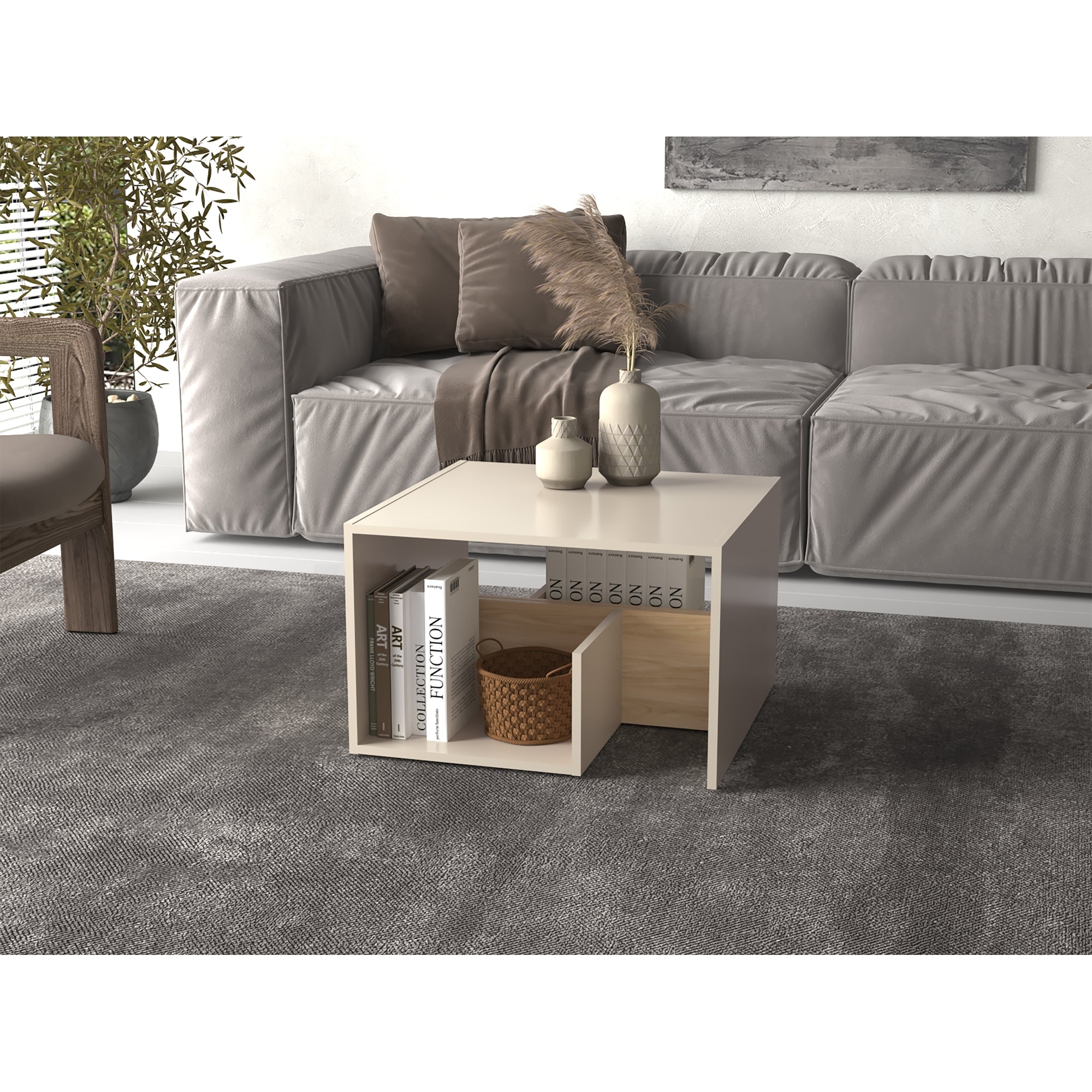 MESA LATERAL 63,4X39,8X30 CM BEIGE Y EN COLOR CAFE CLARO - 6