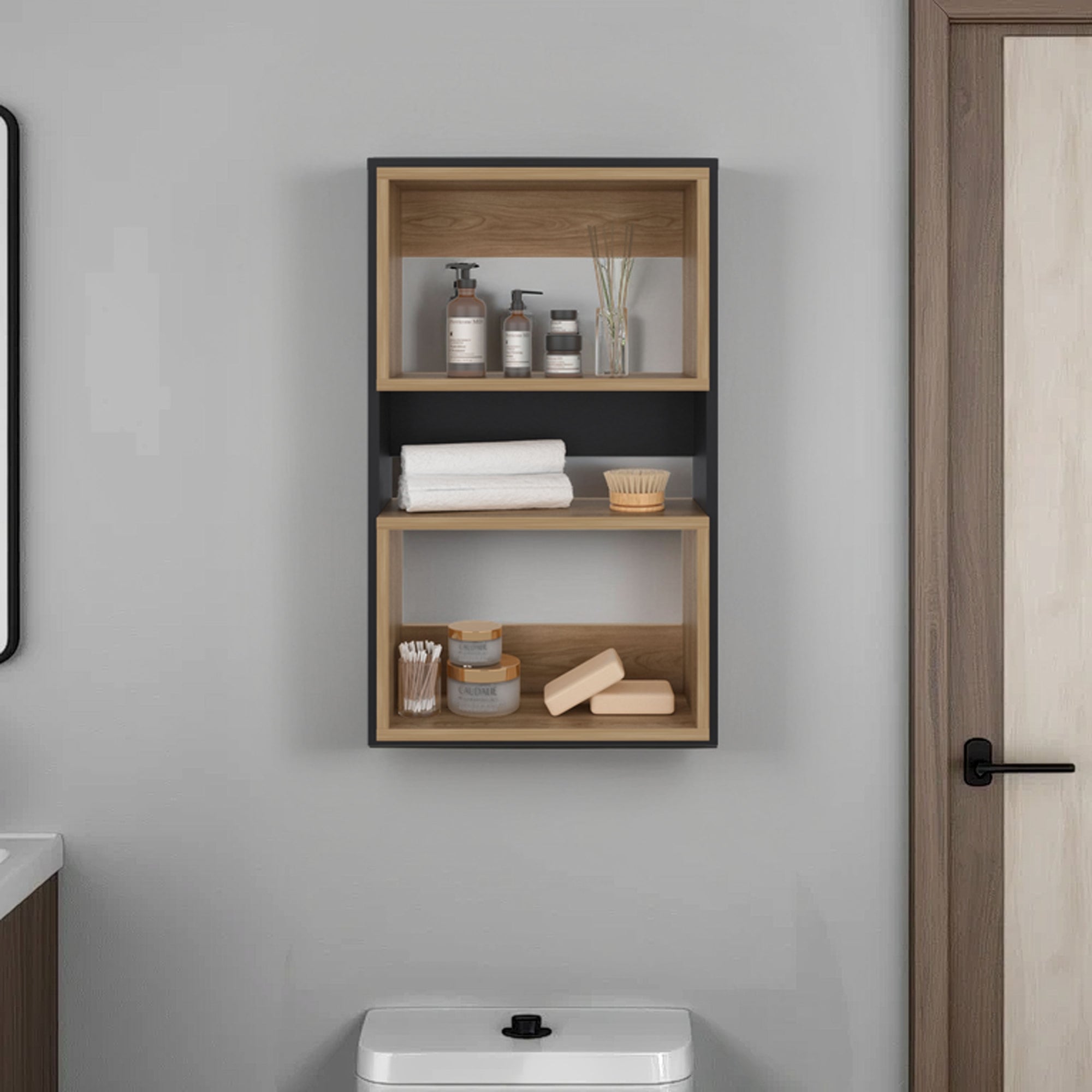 MUEBLE AUXILAR MURO BAÑO ECO EN COLOR NEGRO Y EN COLOR CAFE CLARO - 5