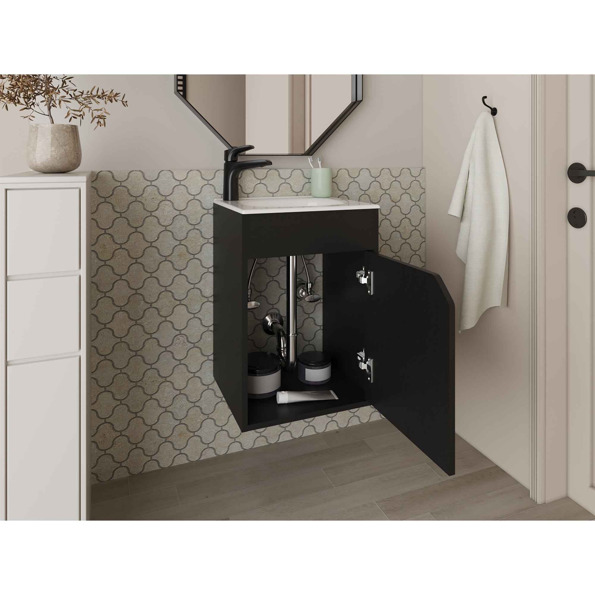 VANITORIO FLOTANTE 1 PUERTA EN COLOR NEGRO - 6