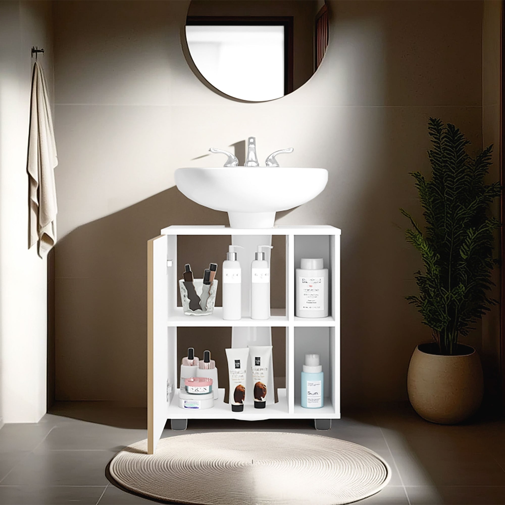 MUEBLE PARA LAVAMANOS 1 PUERTA 4 ESPACIOS EN COLOR BLANCO Y EN COLOR CAFE CLARO - 6