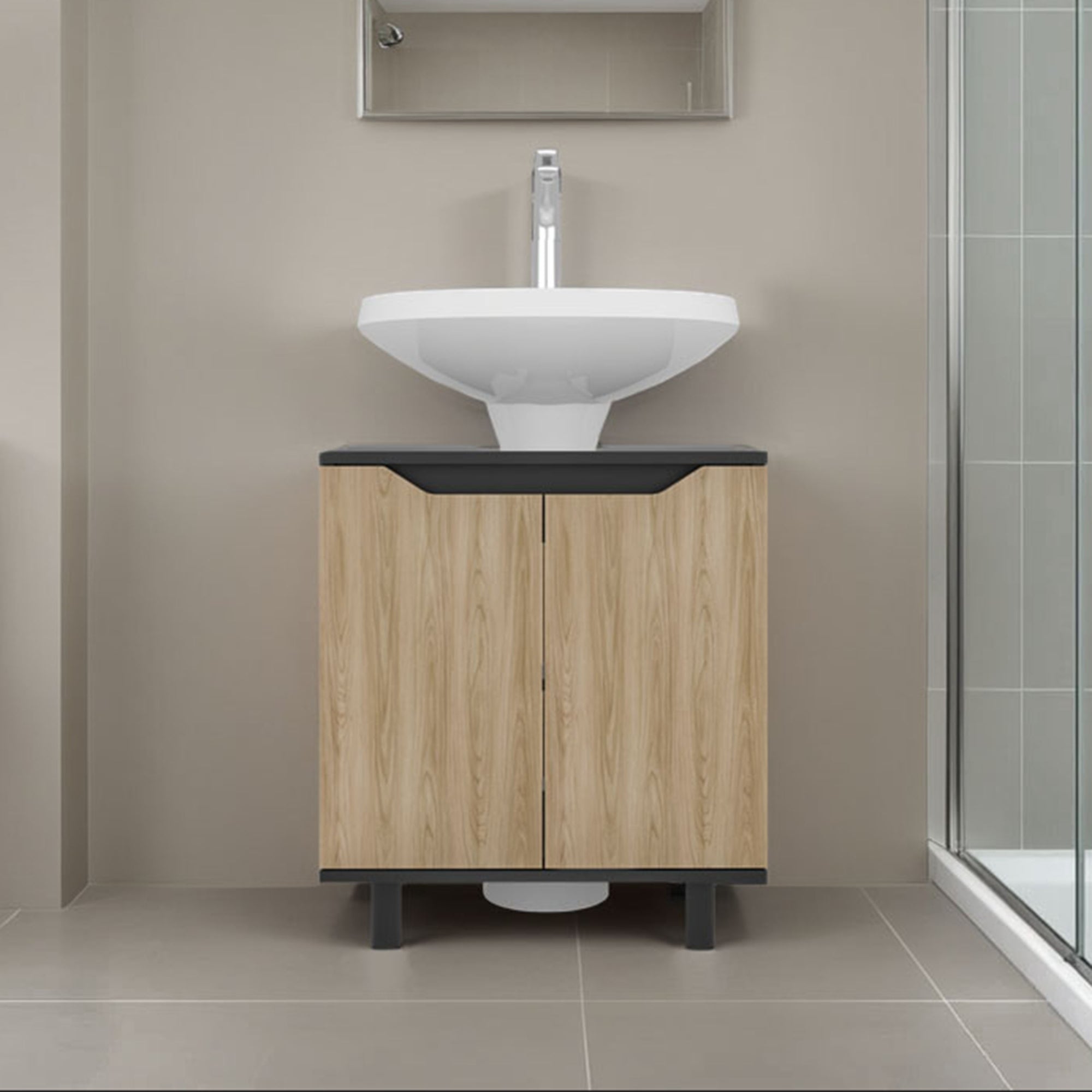 MUEBLE PARA LAVAMANOS 2 PUERTAS EN COLOR NEGRO Y EN COLOR CAFE CLARO - 5