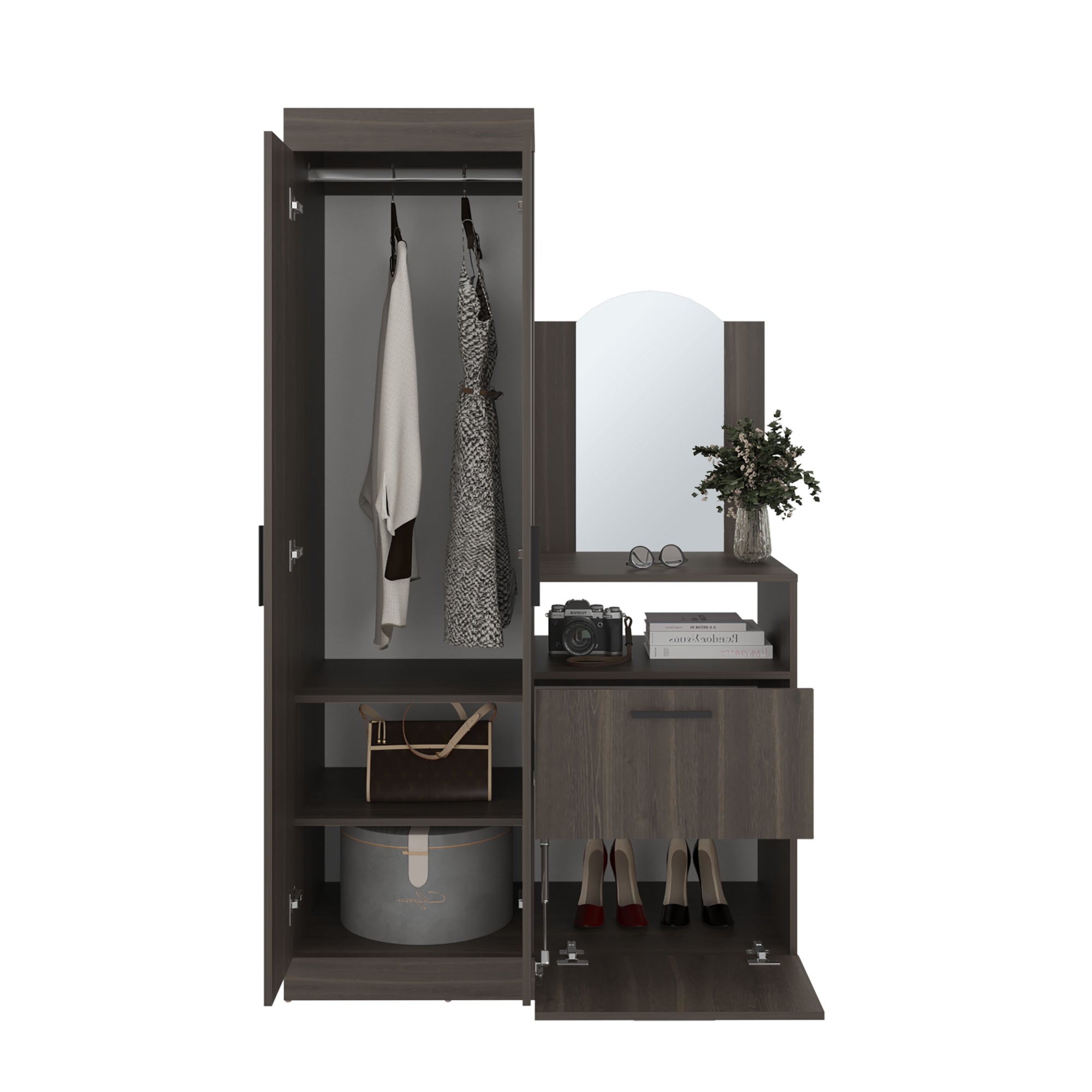 CLOSET COMODA CON ESPEJO 3 PUERTAS 1 CAJON EN COLOR CAFE OSCURO - 3