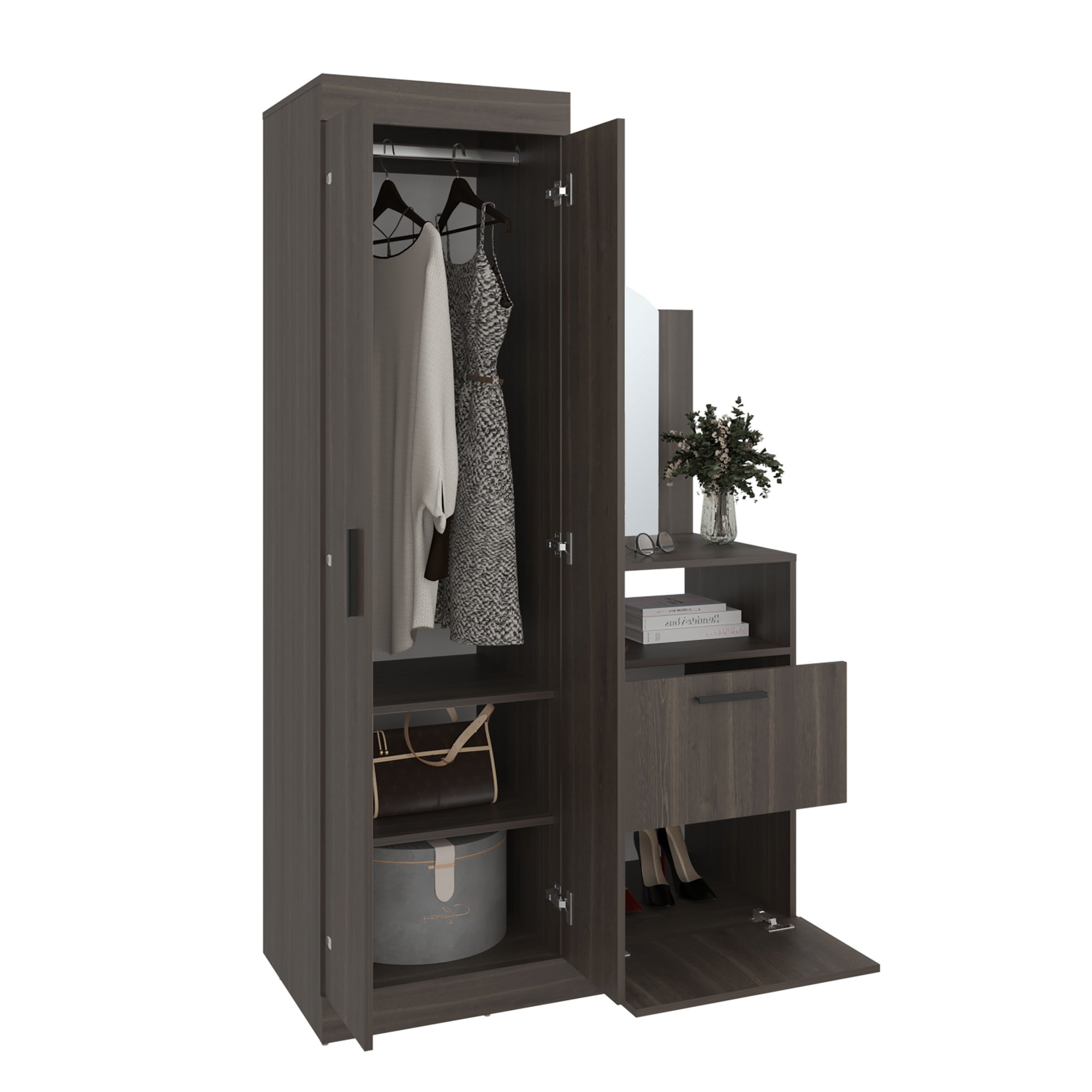 CLOSET COMODA CON ESPEJO 3 PUERTAS 1 CAJON EN COLOR CAFE OSCURO - 4