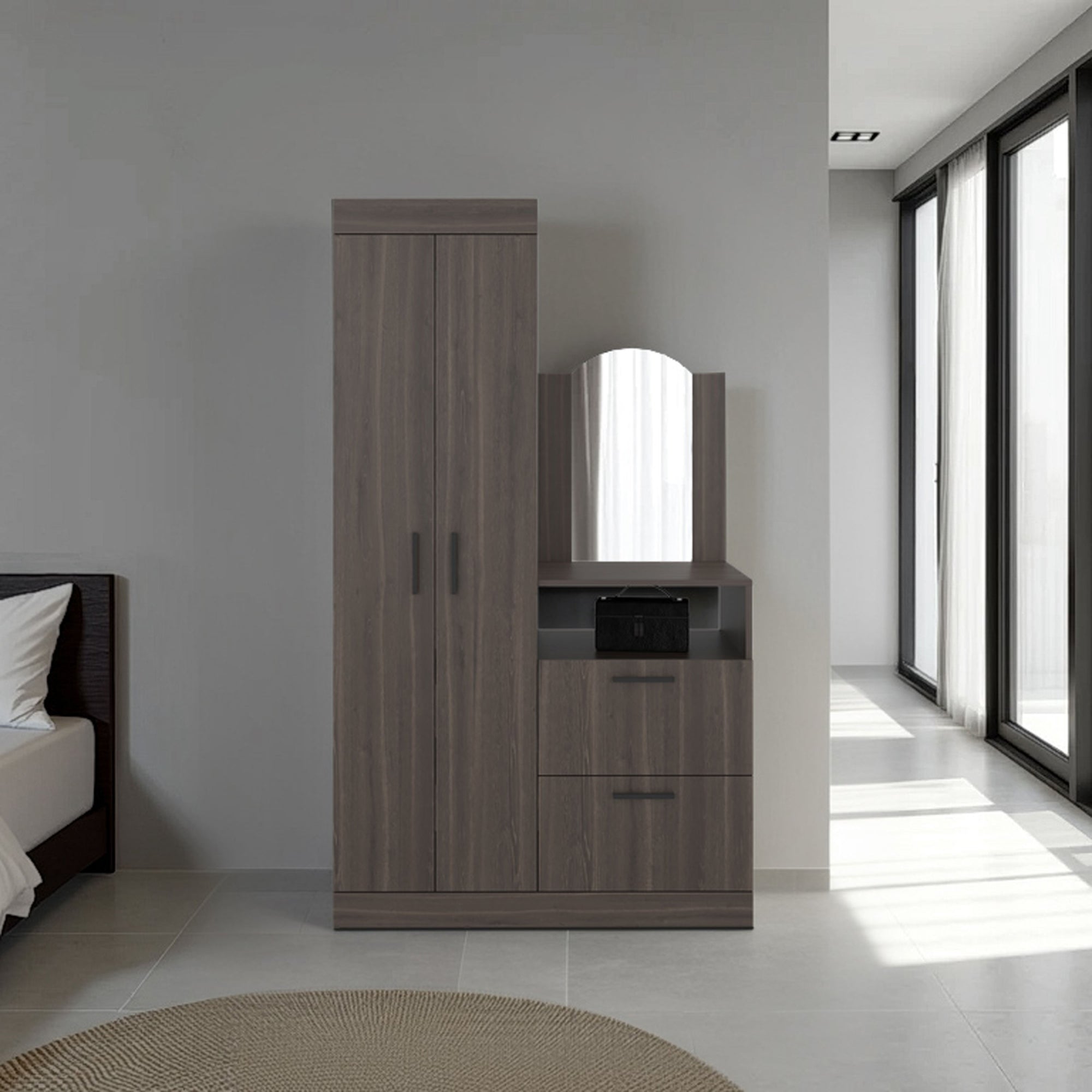 CLOSET COMODA CON ESPEJO 3 PUERTAS 1 CAJON EN COLOR CAFE OSCURO - 5