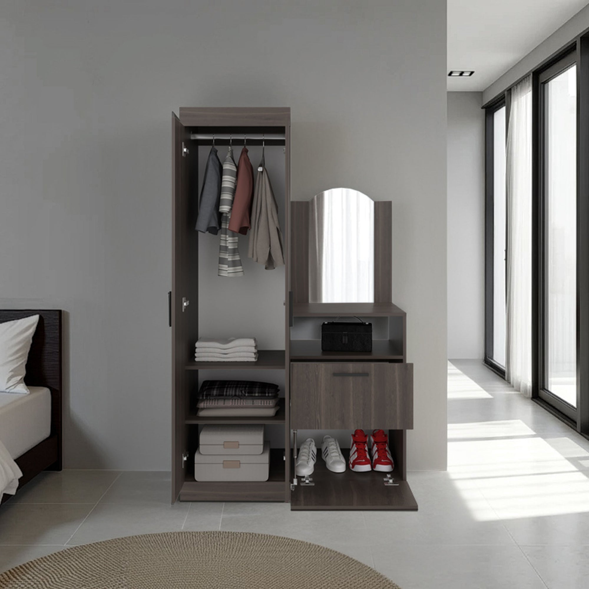 CLOSET COMODA CON ESPEJO 3 PUERTAS 1 CAJON EN COLOR CAFE OSCURO - 6