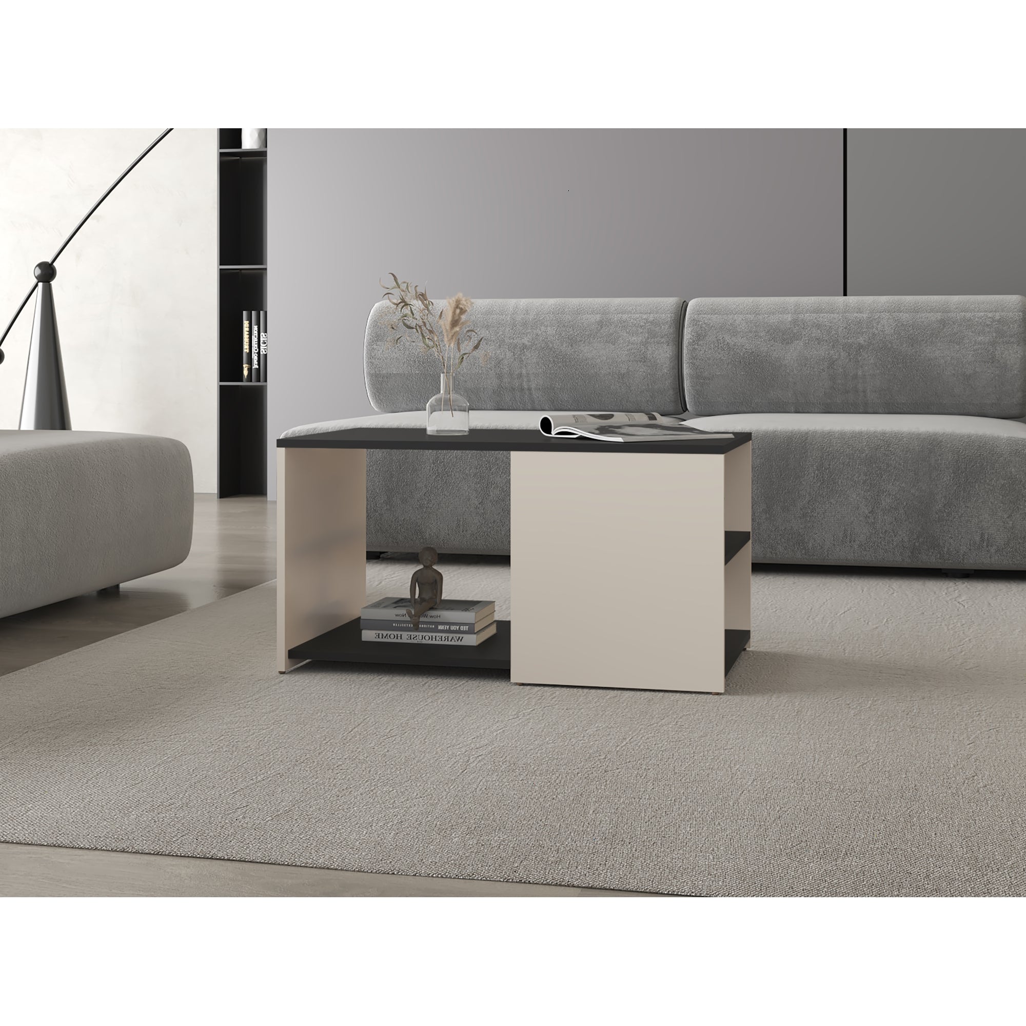 MESA CENTRO 80X45X42,1 CM BEIGE Y EN COLOR NEGRO - 5