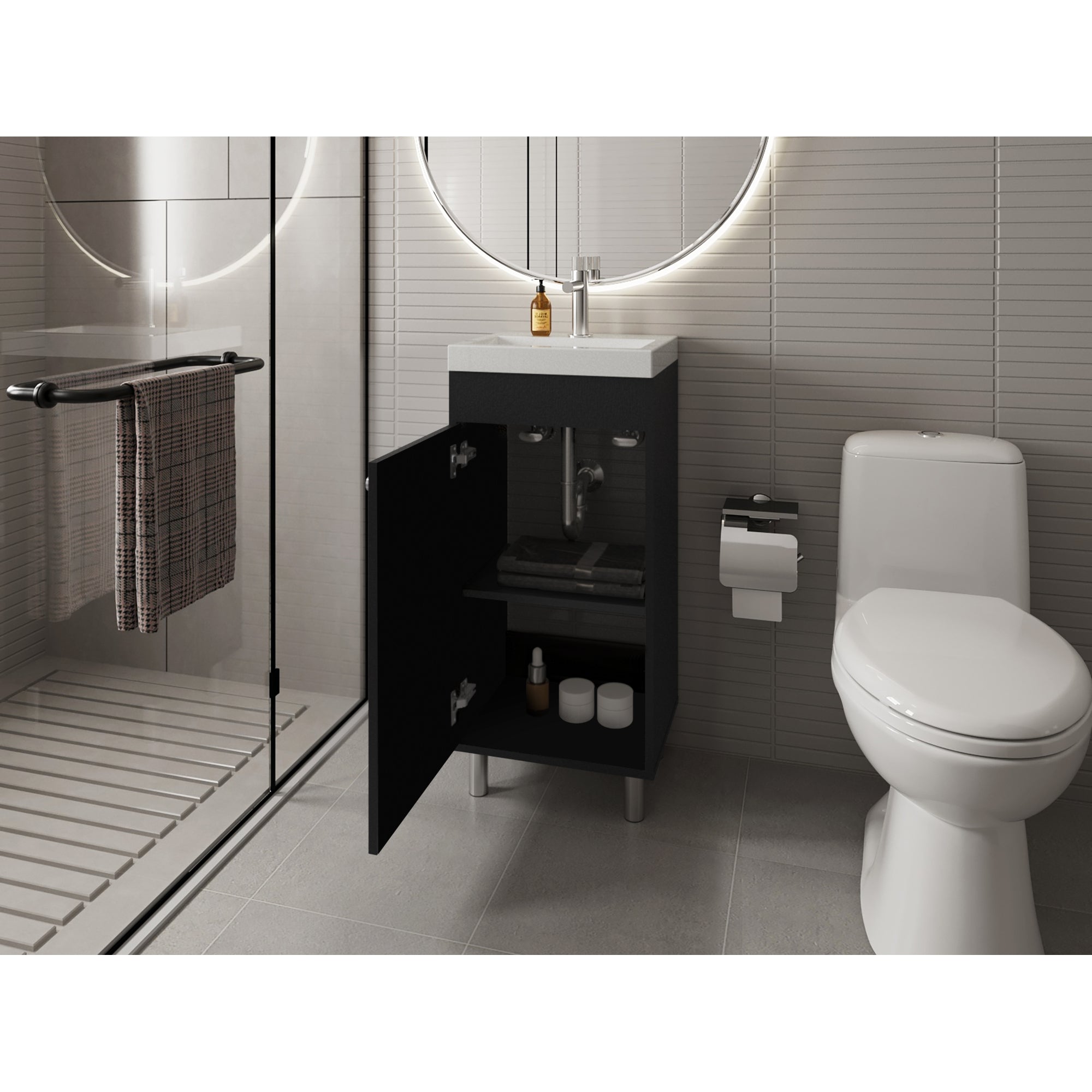 VANITORIO 84X32X40,2 CM 1 PUERTA EN COLOR NEGRO - 6