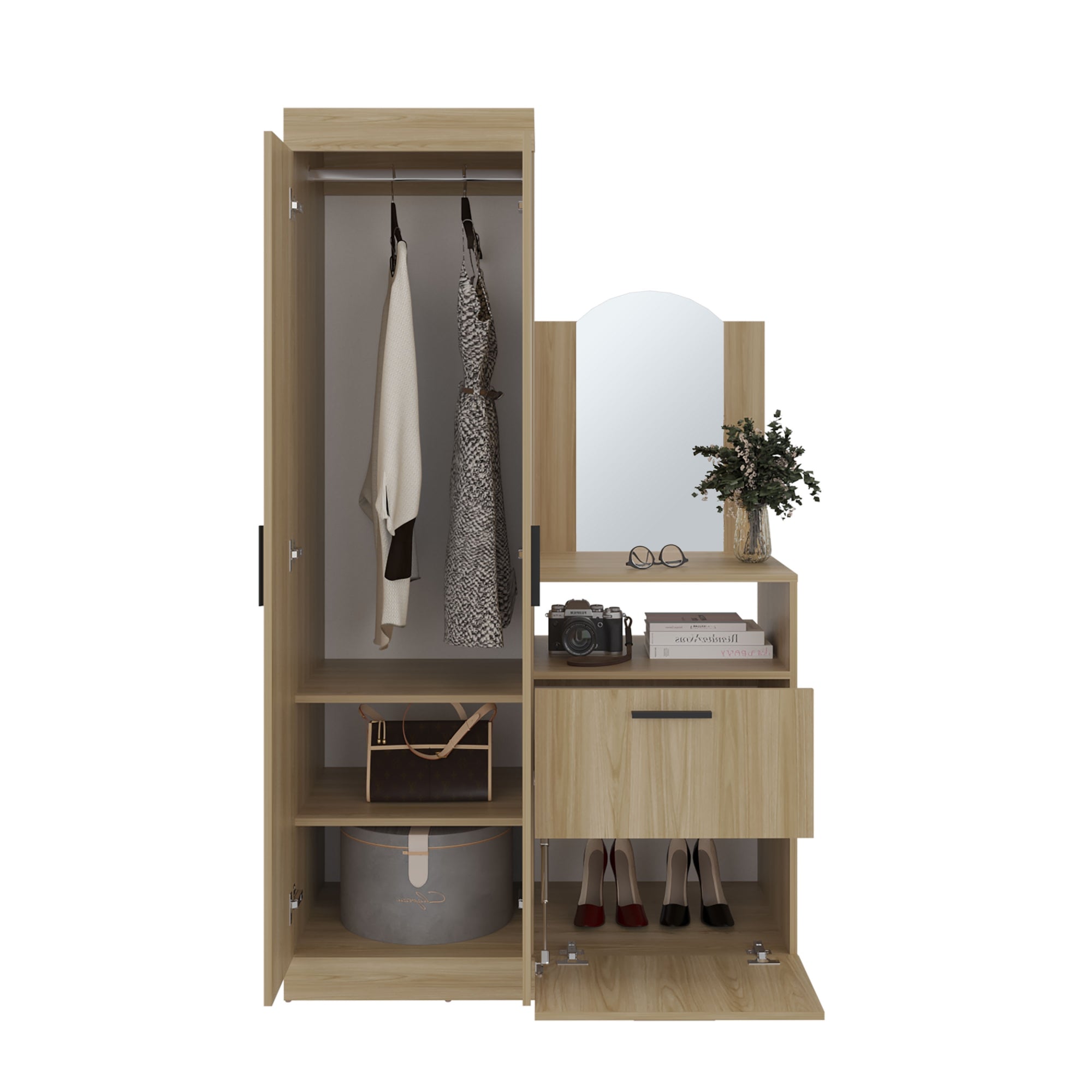 CLOSET COMODA CON ESPEJO 3 PUERTAS 1 CAJON EN COLOR CAFE CLARO - 3