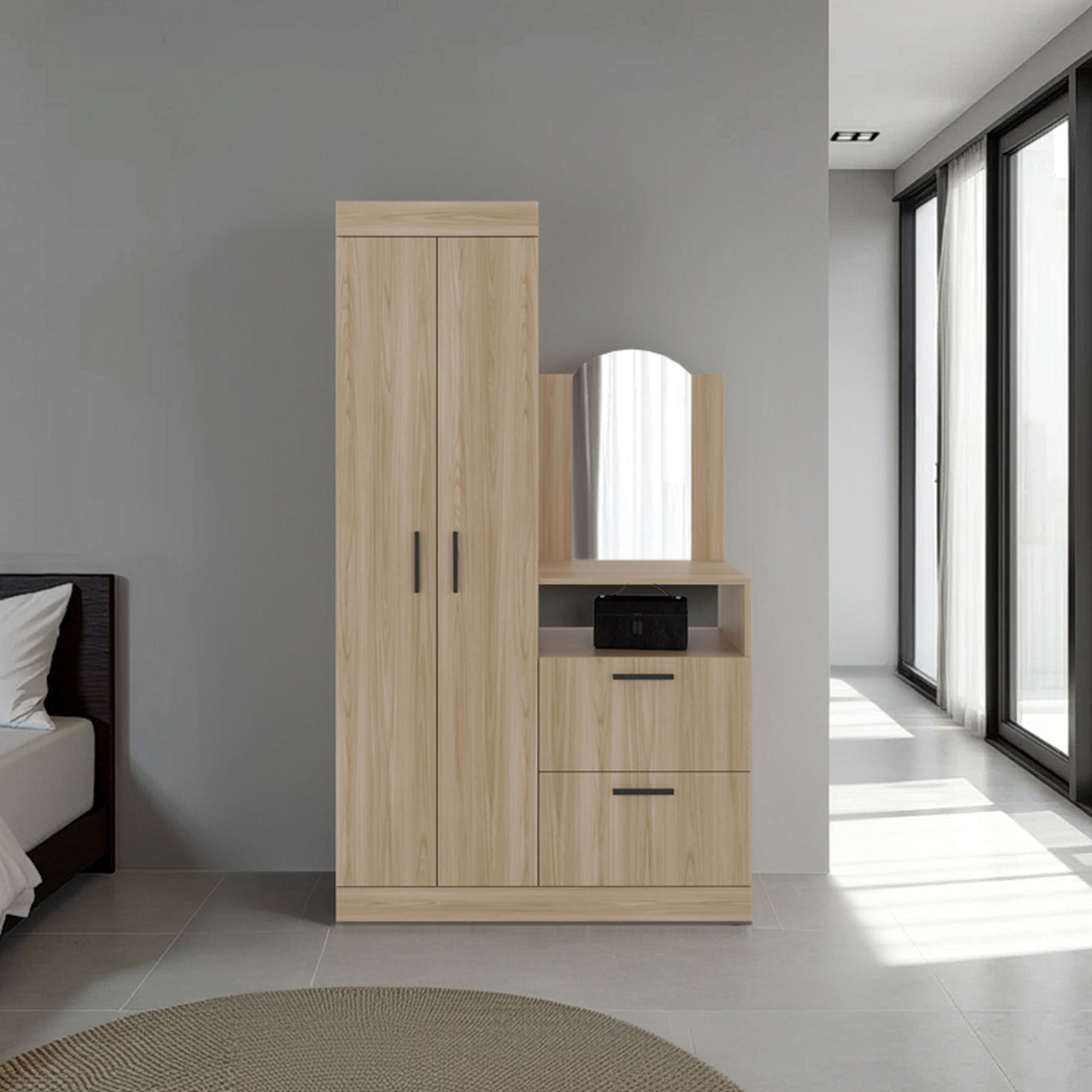 CLOSET COMODA CON ESPEJO 3 PUERTAS 1 CAJON EN COLOR CAFE CLARO - 5