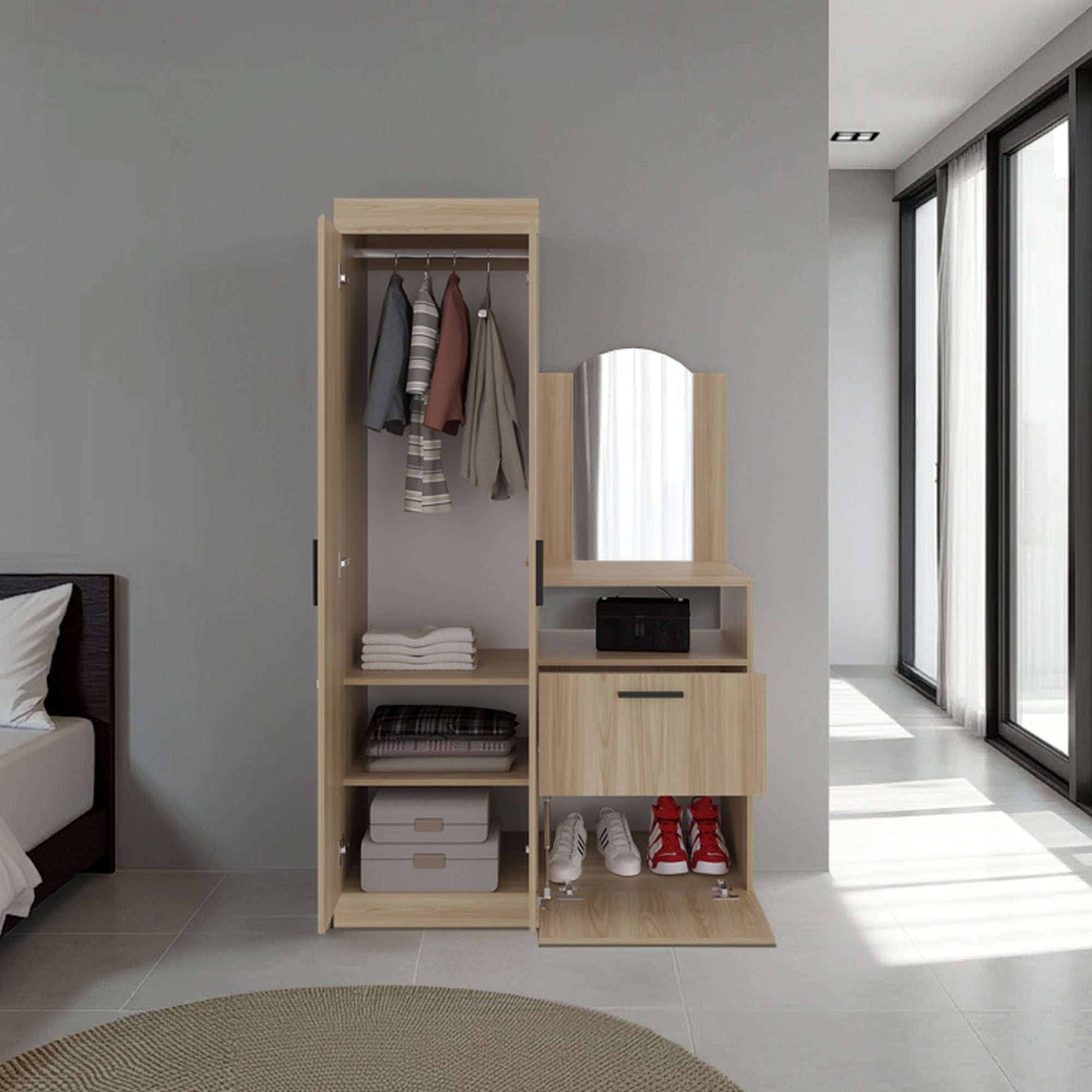 CLOSET COMODA CON ESPEJO 3 PUERTAS 1 CAJON EN COLOR CAFE CLARO - 6