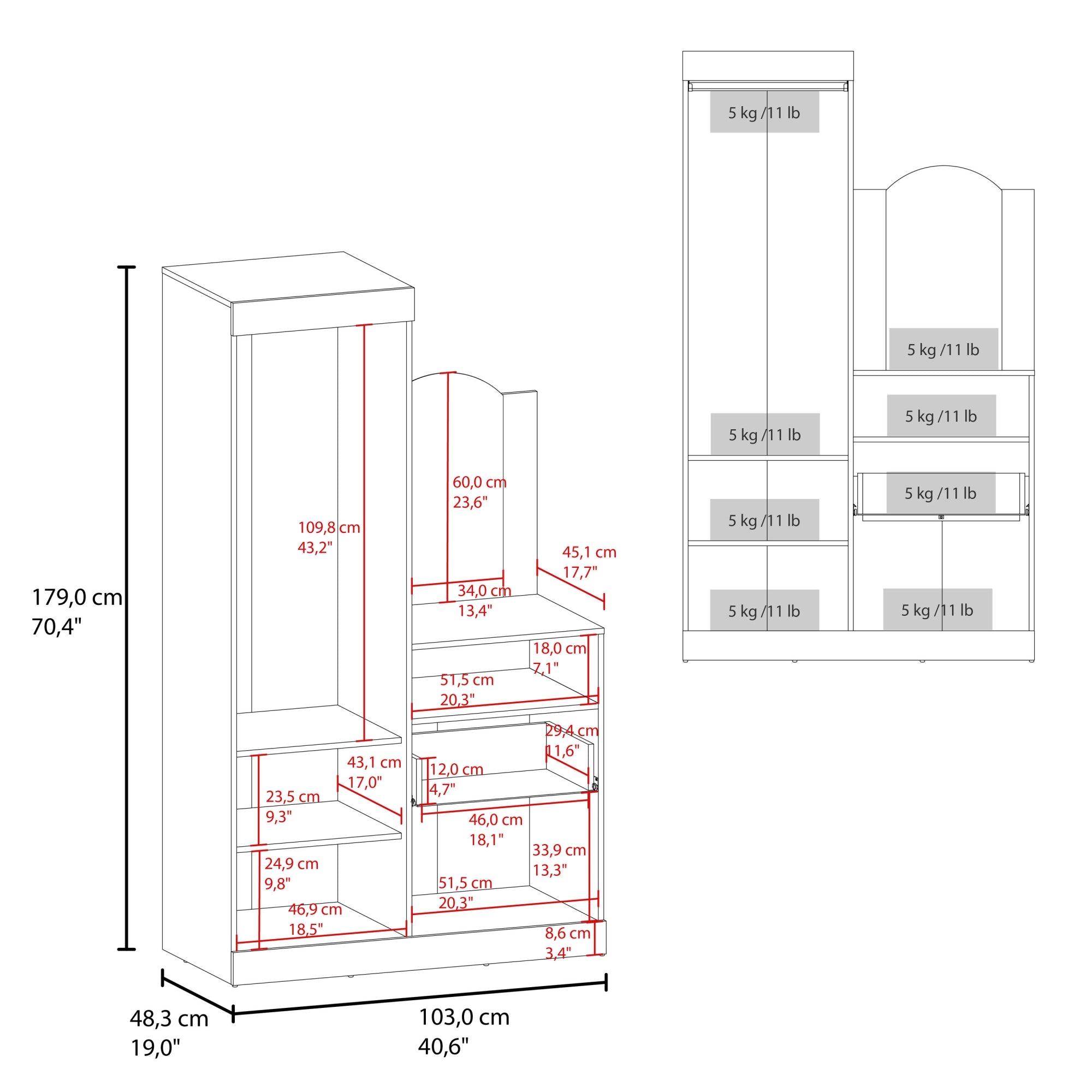 CLOSET COMODA CON ESPEJO 3 PUERTAS 1 CAJON EN COLOR CAFE CLARO - 7