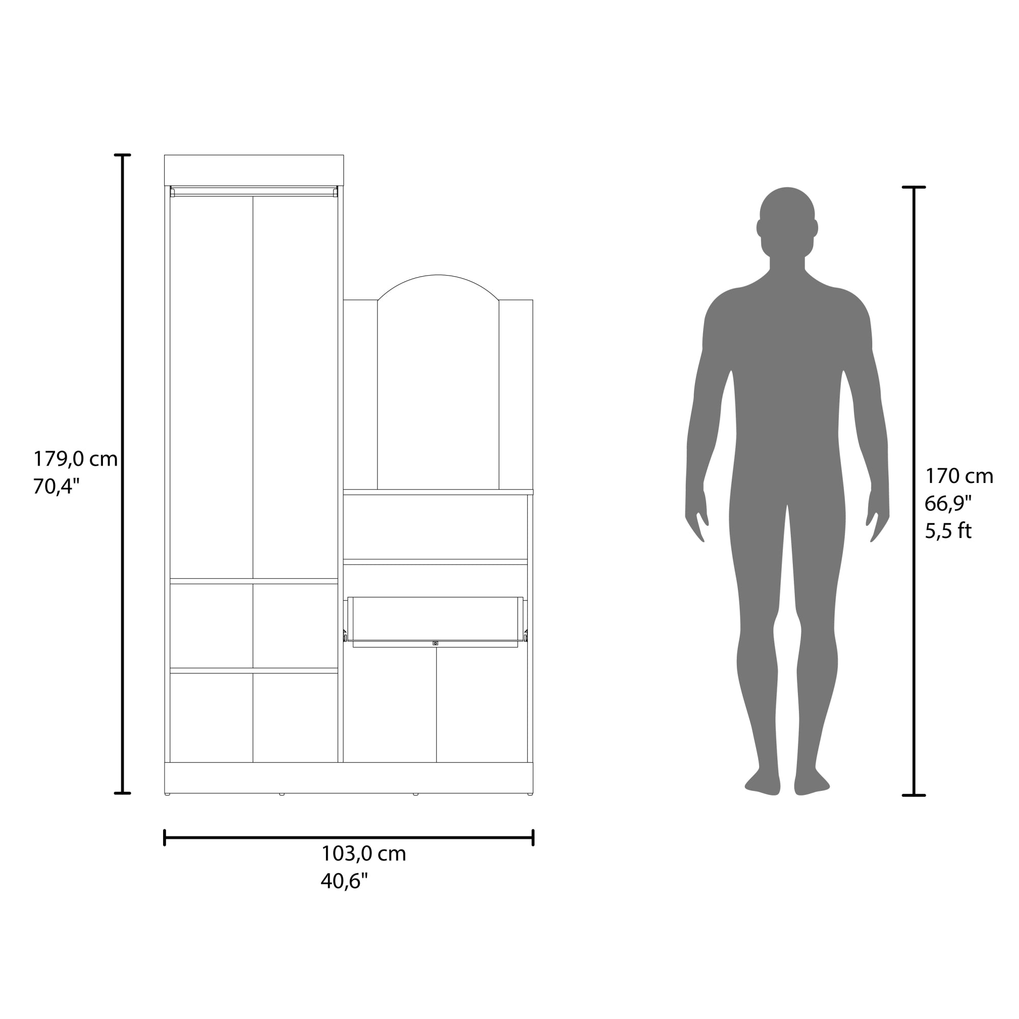CLOSET COMODA CON ESPEJO 3 PUERTAS 1 CAJON EN COLOR CAFE CLARO - 8