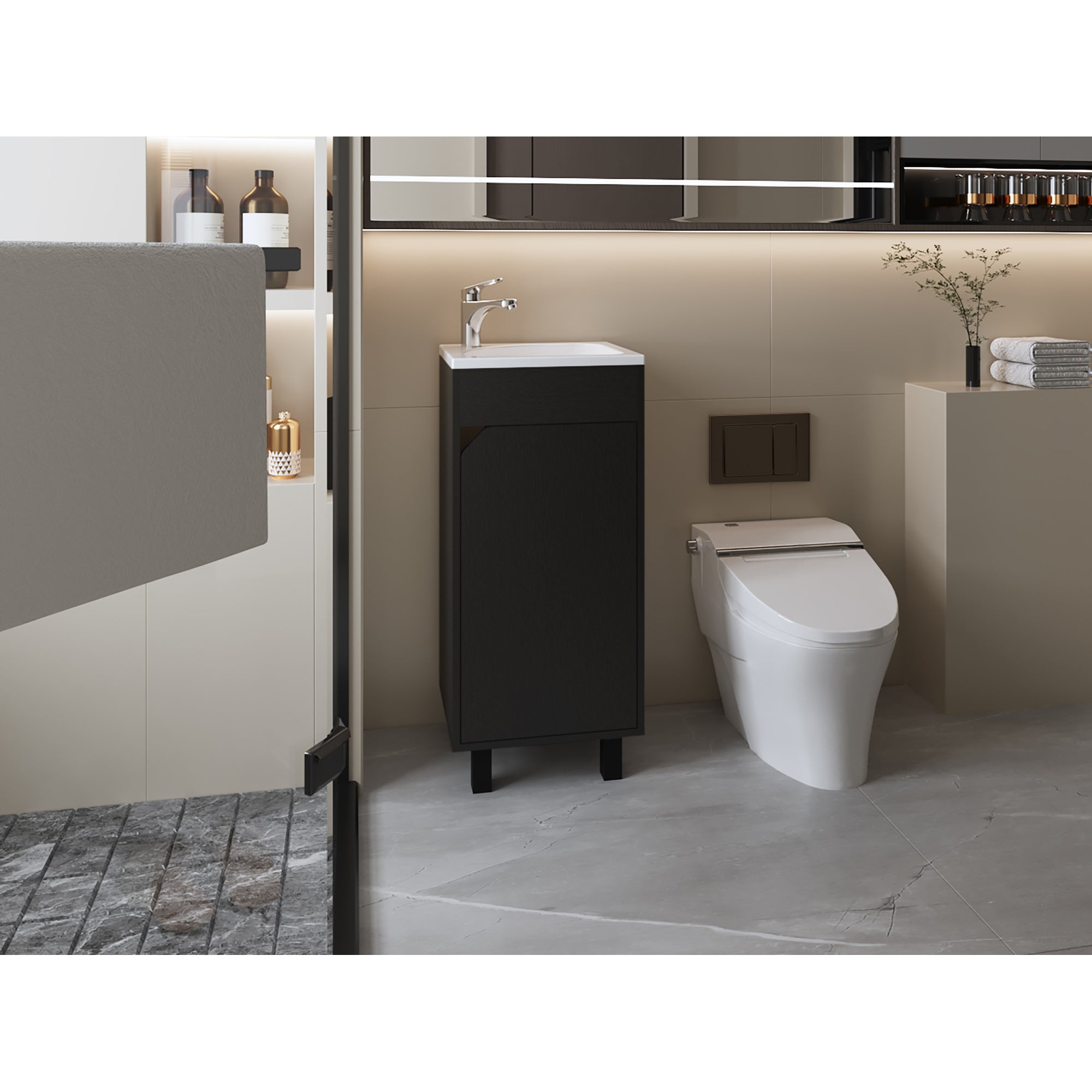 VANITORIO 86,4X40X32,5 CM 1 PUERTA EN COLOR NEGRO - 5
