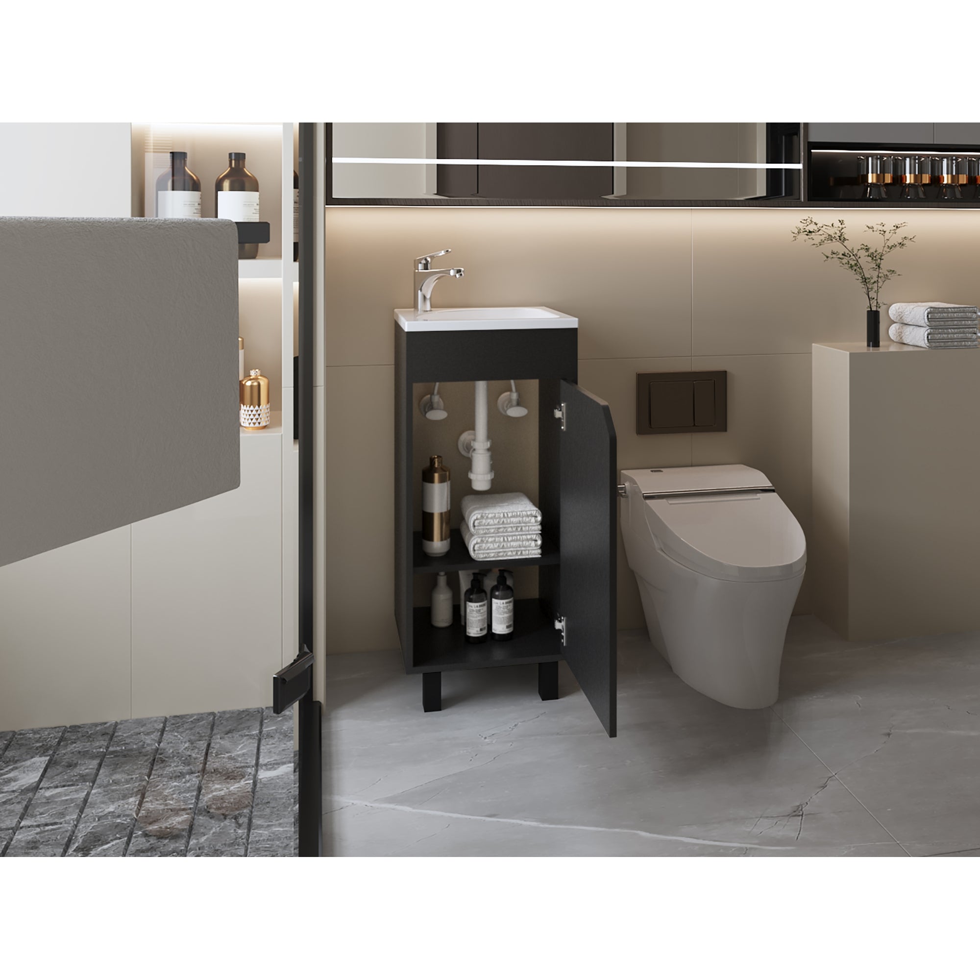 VANITORIO 86,4X40X32,5 CM 1 PUERTA EN COLOR NEGRO - 6