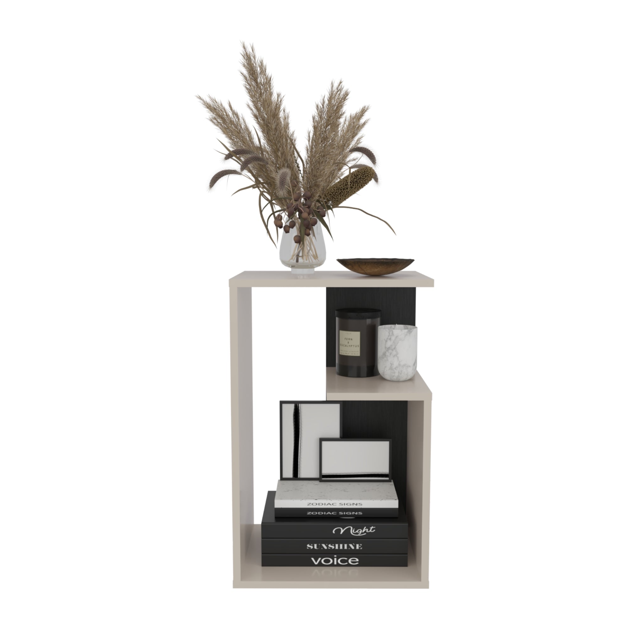 MESA LATERAL 63,4X39,8X30 CM BEIGE Y EN COLOR NEGRO - 3