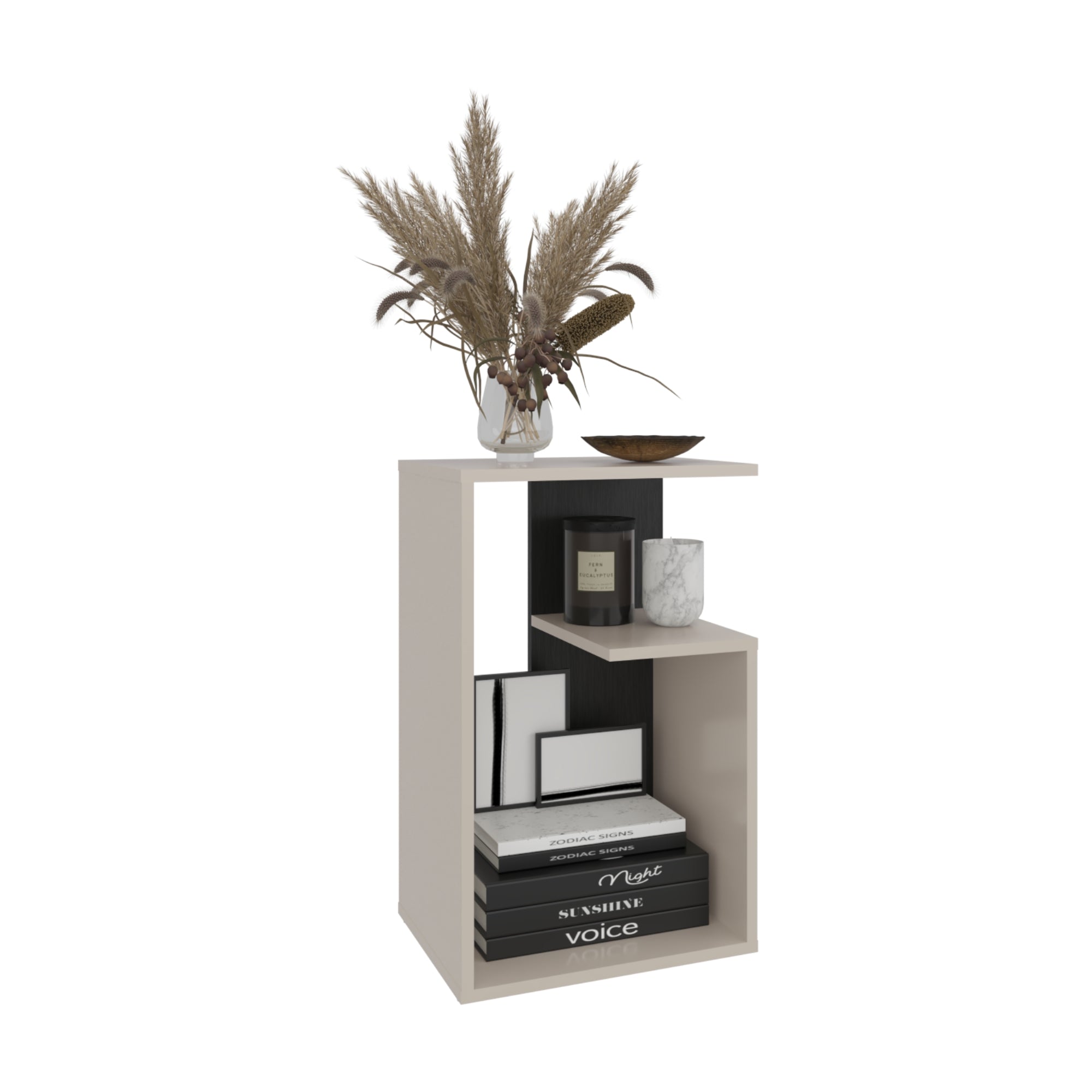 MESA LATERAL 63,4X39,8X30 CM BEIGE Y EN COLOR NEGRO - 4