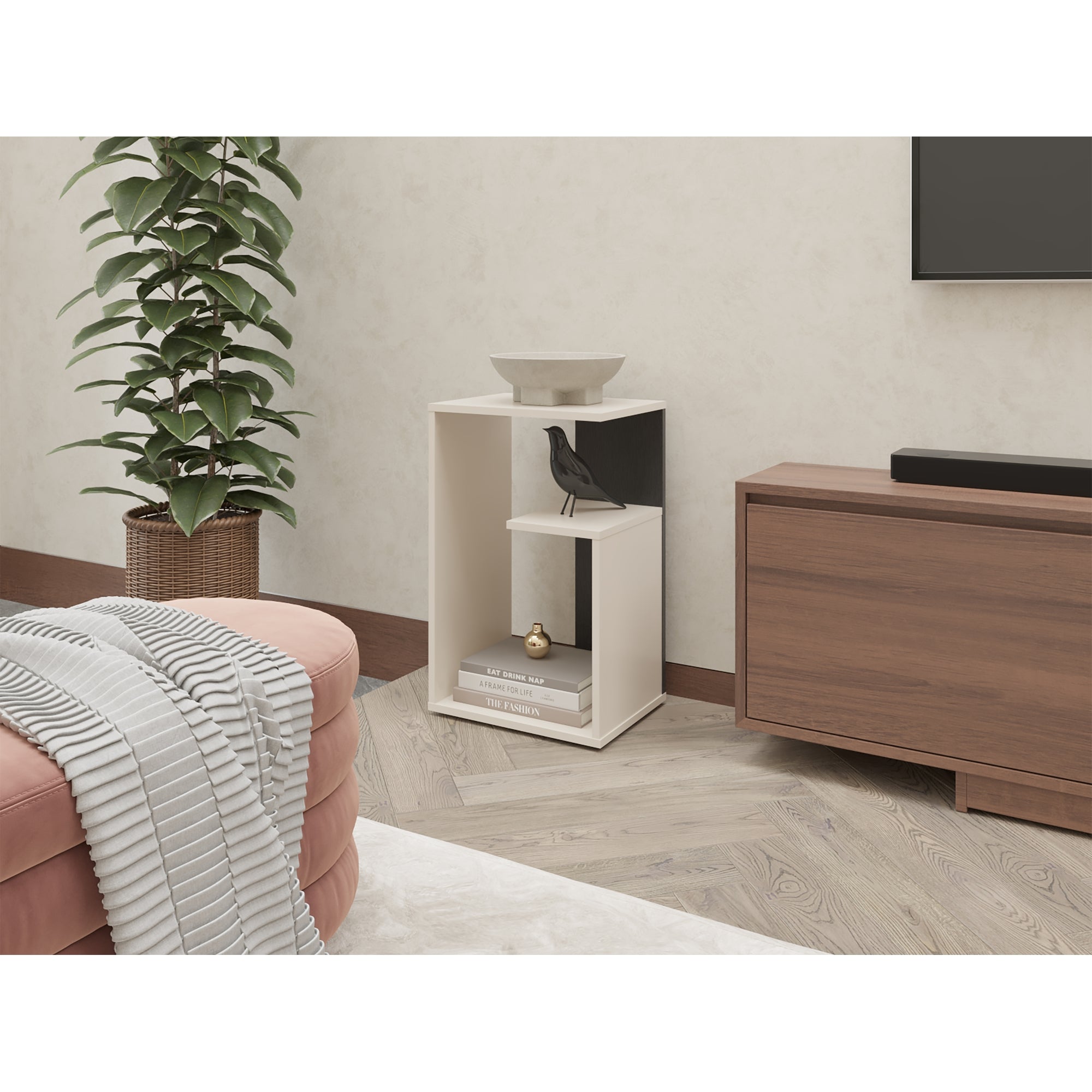 MESA LATERAL 63,4X39,8X30 CM BEIGE Y EN COLOR NEGRO - 5