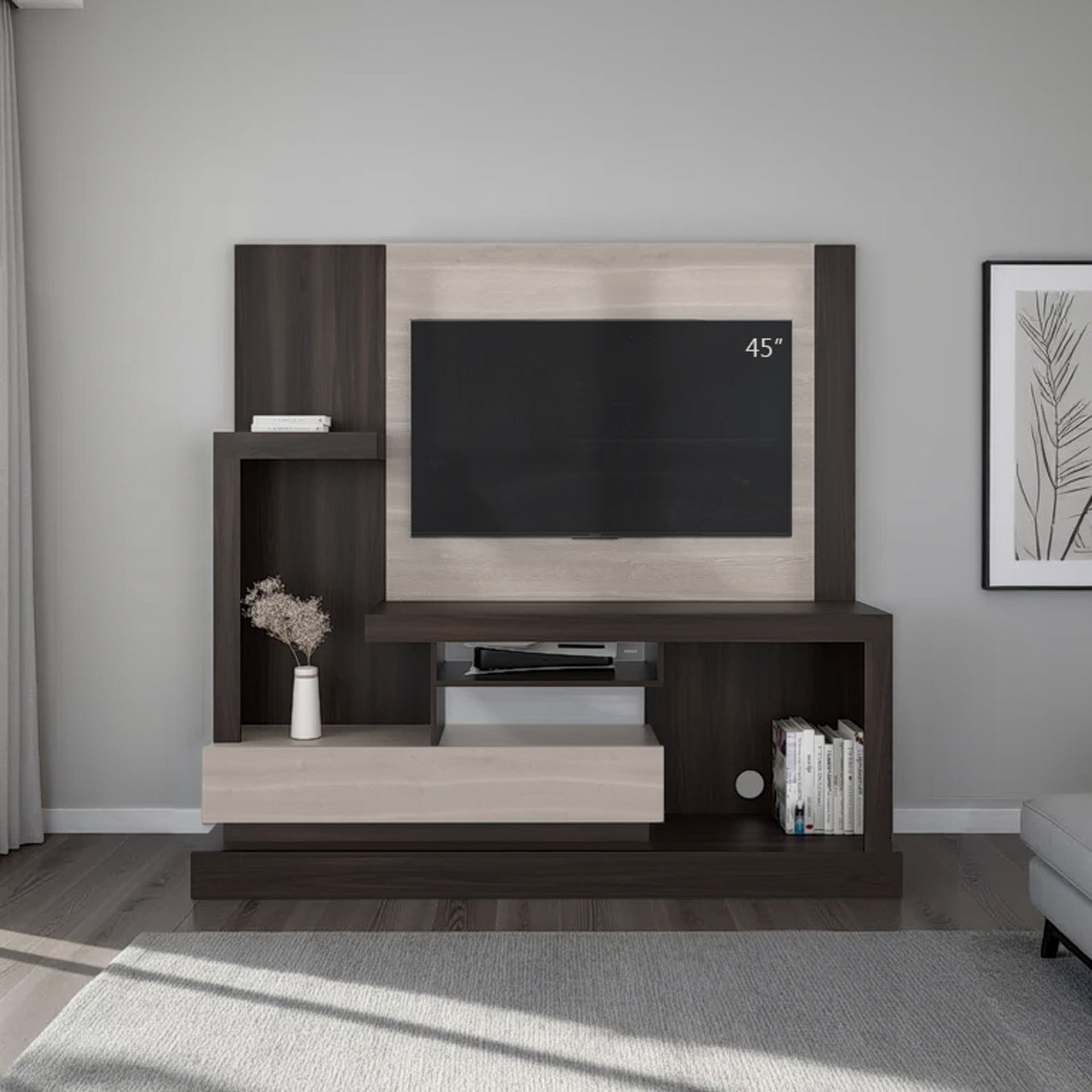 ESTANTE TV 55' 1 PUERTA 180X172,2X41,5 CM EN COLOR CAFE CLARO - 5