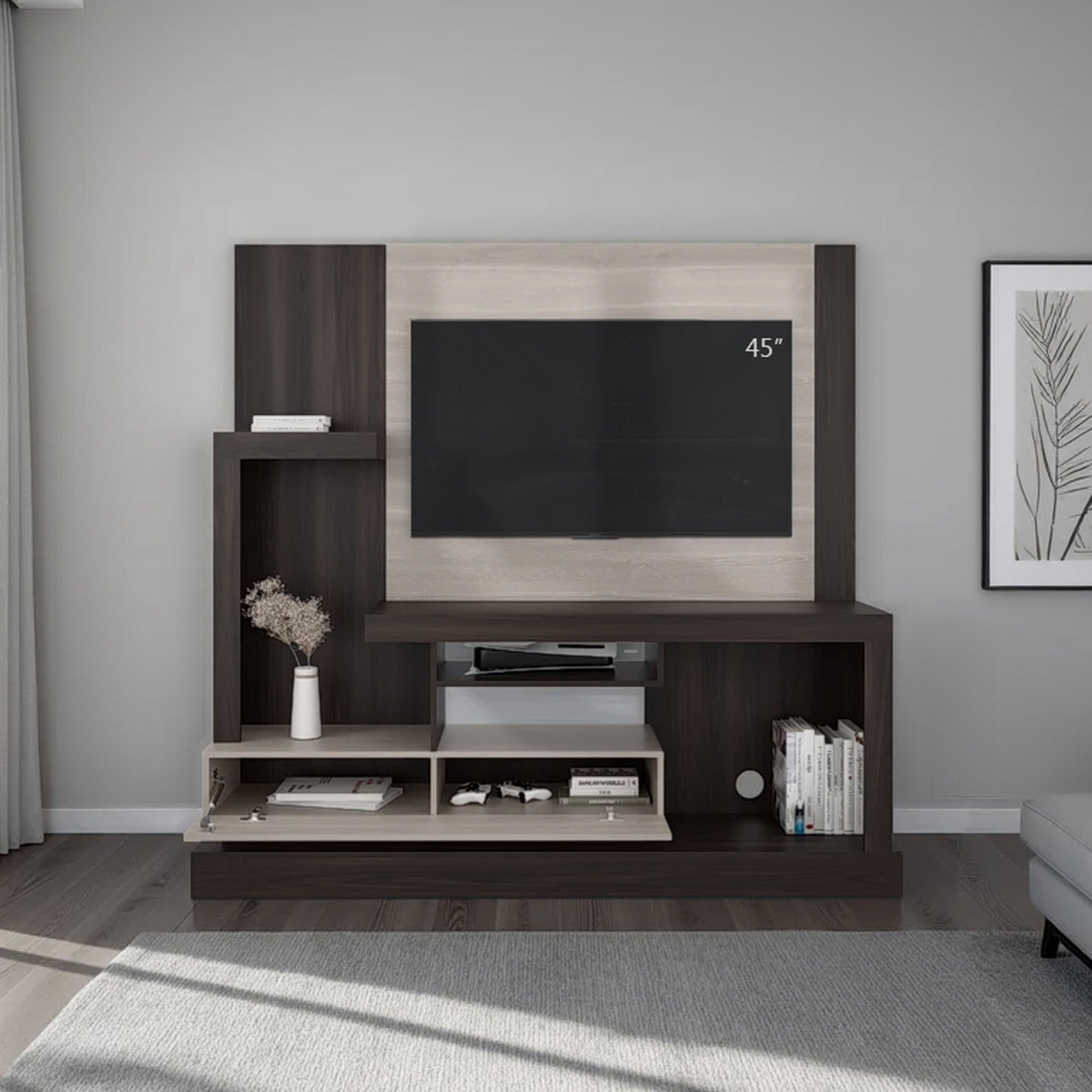 ESTANTE TV 55' 1 PUERTA 180X172,2X41,5 CM EN COLOR CAFE CLARO - 6
