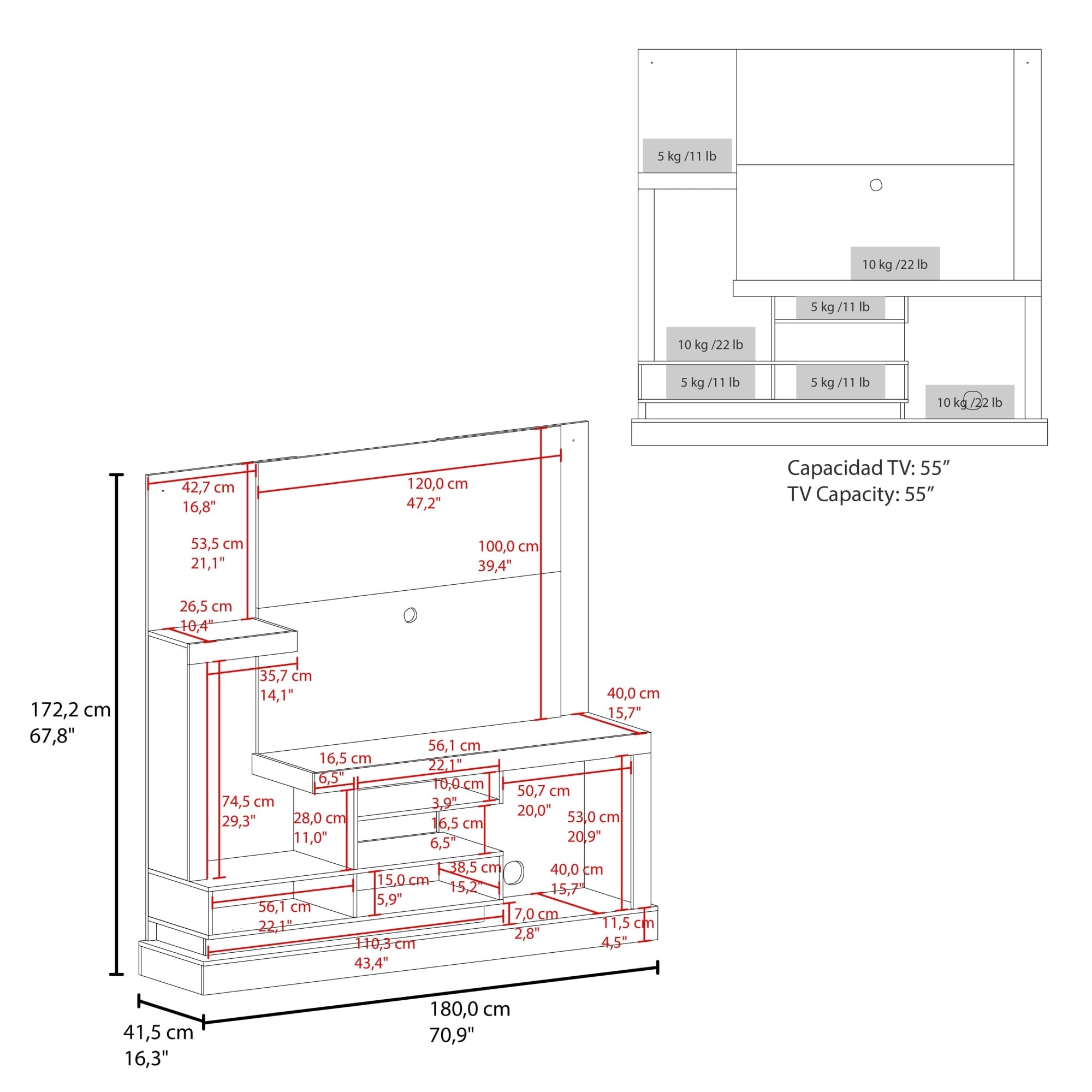 ESTANTE TV 55' 1 PUERTA 180X172,2X41,5 CM EN COLOR CAFE CLARO - 7