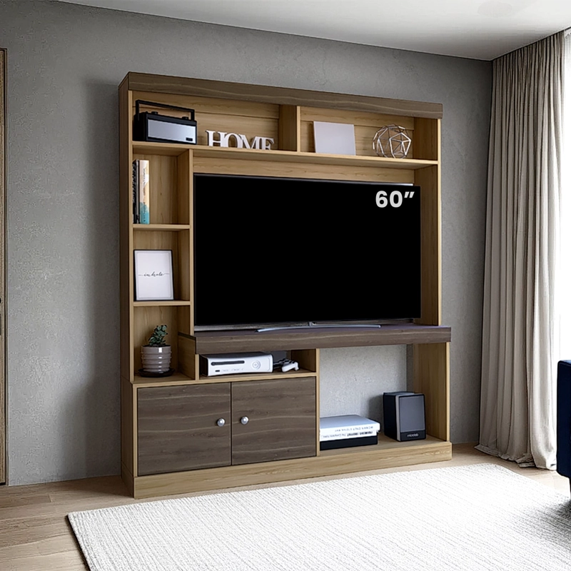 ESTANTE TV 52' 170,6X150X30,3 CM EN COLOR CAFE CLARO Y EN COLOR CAFE OSCURO - 5