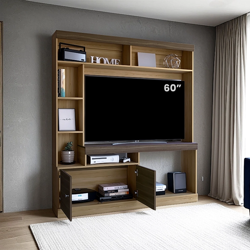 ESTANTE TV 52' 170,6X150X30,3 CM EN COLOR CAFE CLARO Y EN COLOR CAFE OSCURO - 6