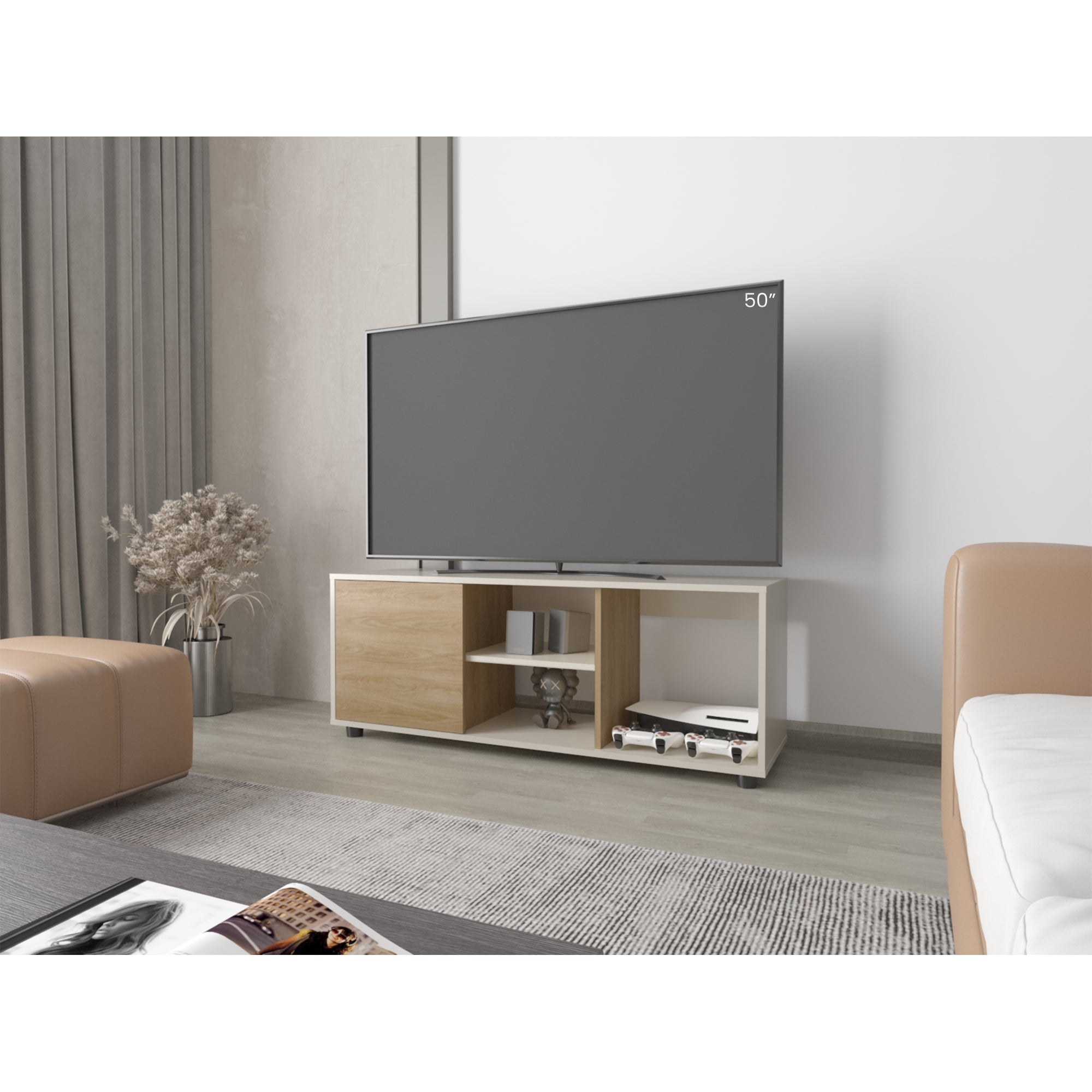 RACK TV 50' 120,3X34,9X46,7 BEIGE Y EN COLOR CAFE CLARO - 5