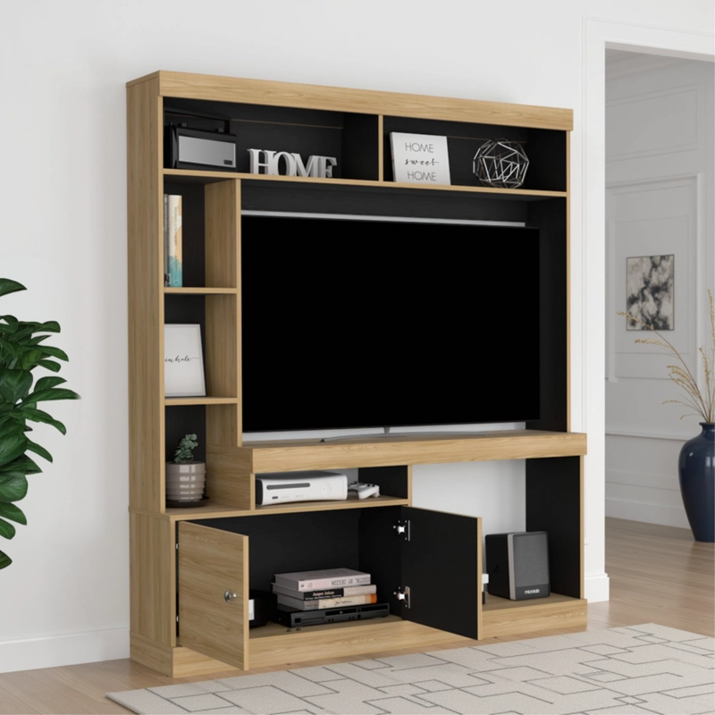 ESTANTE TV 52' 170,6X150X30,3 CM EN COLOR CAFE CLARO Y EN COLOR NEGRO - 5