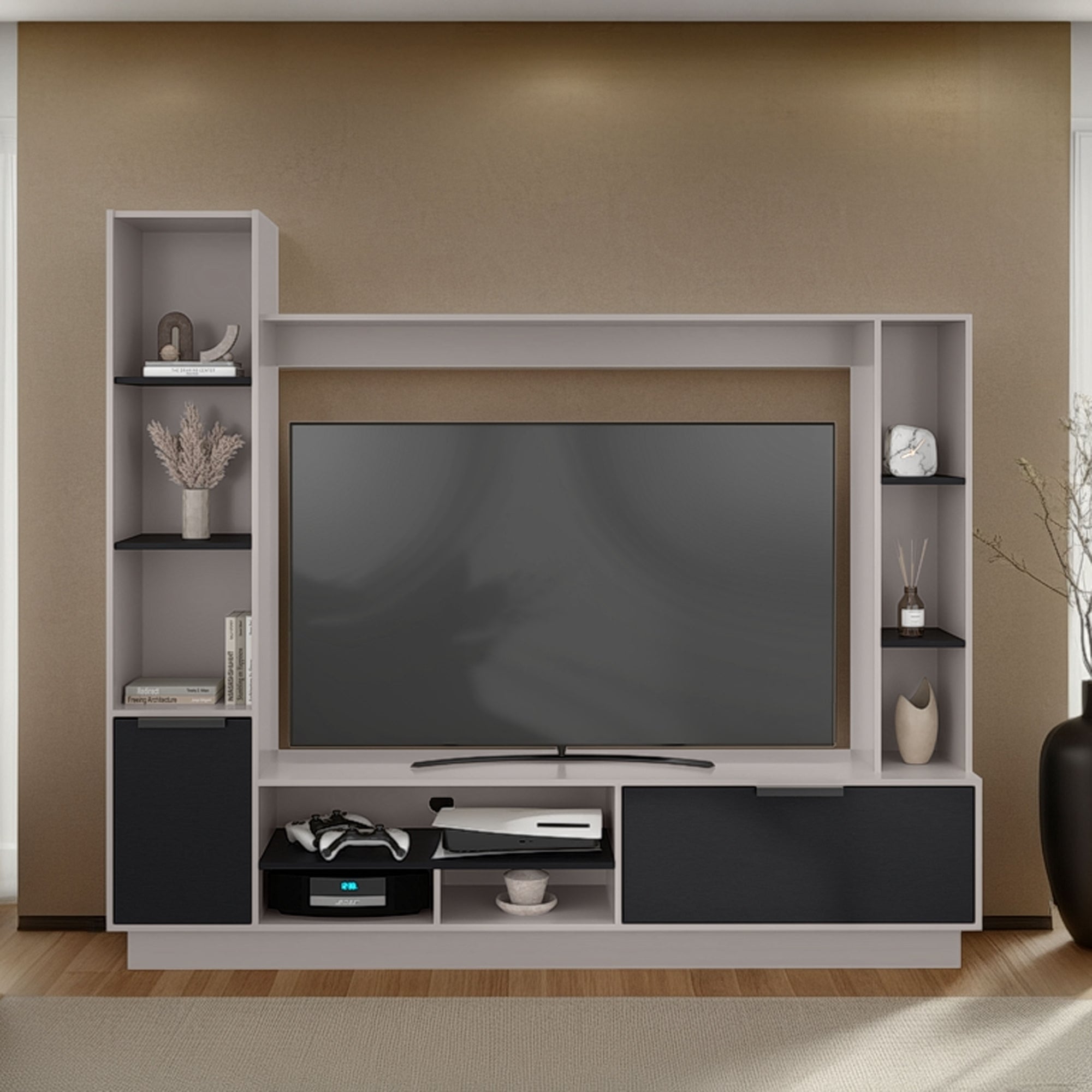 ESTANTE TV 60' 2 PUERTAS BEIGE Y EN COLOR NEGRO - 5