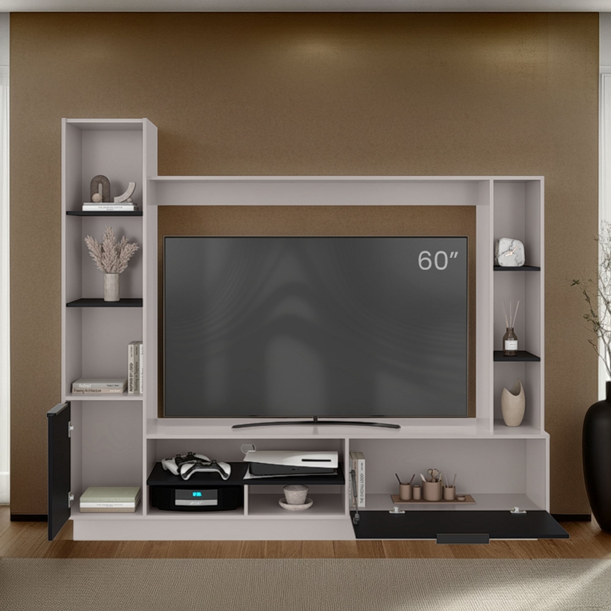 ESTANTE TV 60' 2 PUERTAS BEIGE Y EN COLOR NEGRO - 6