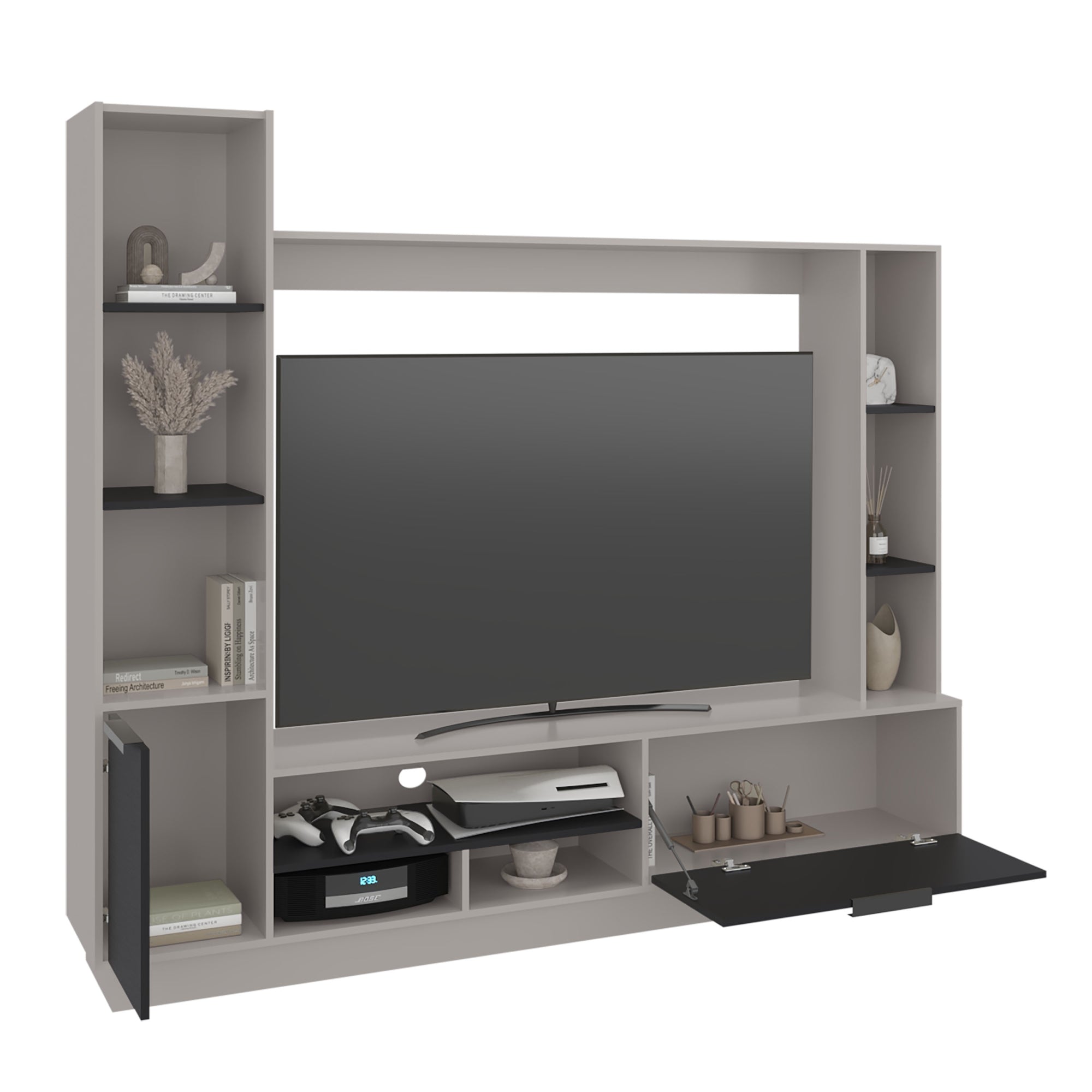 ESTANTE TV 60' 2 PUERTAS BEIGE Y EN COLOR NEGRO - 9