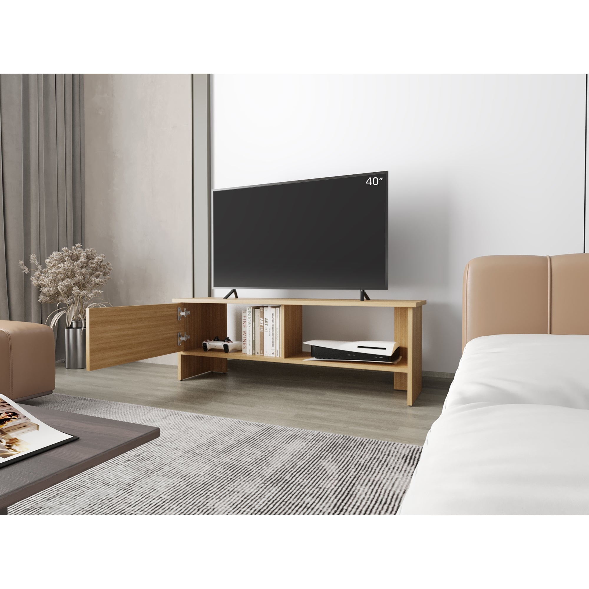 RACK TV 65' 1 PUERTA 42,2X120,3X31,1 CM EN COLOR CAFE CLARO - 6