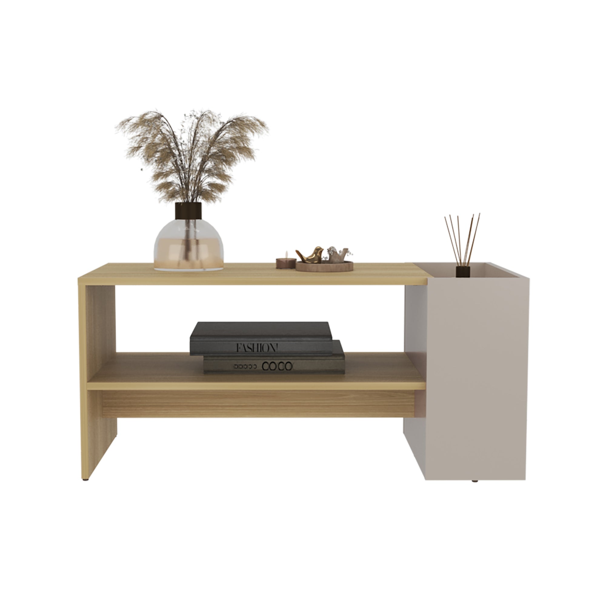 MESA CENTRO 42X91X45 CM BEIGE Y CAFE CLARO - 3